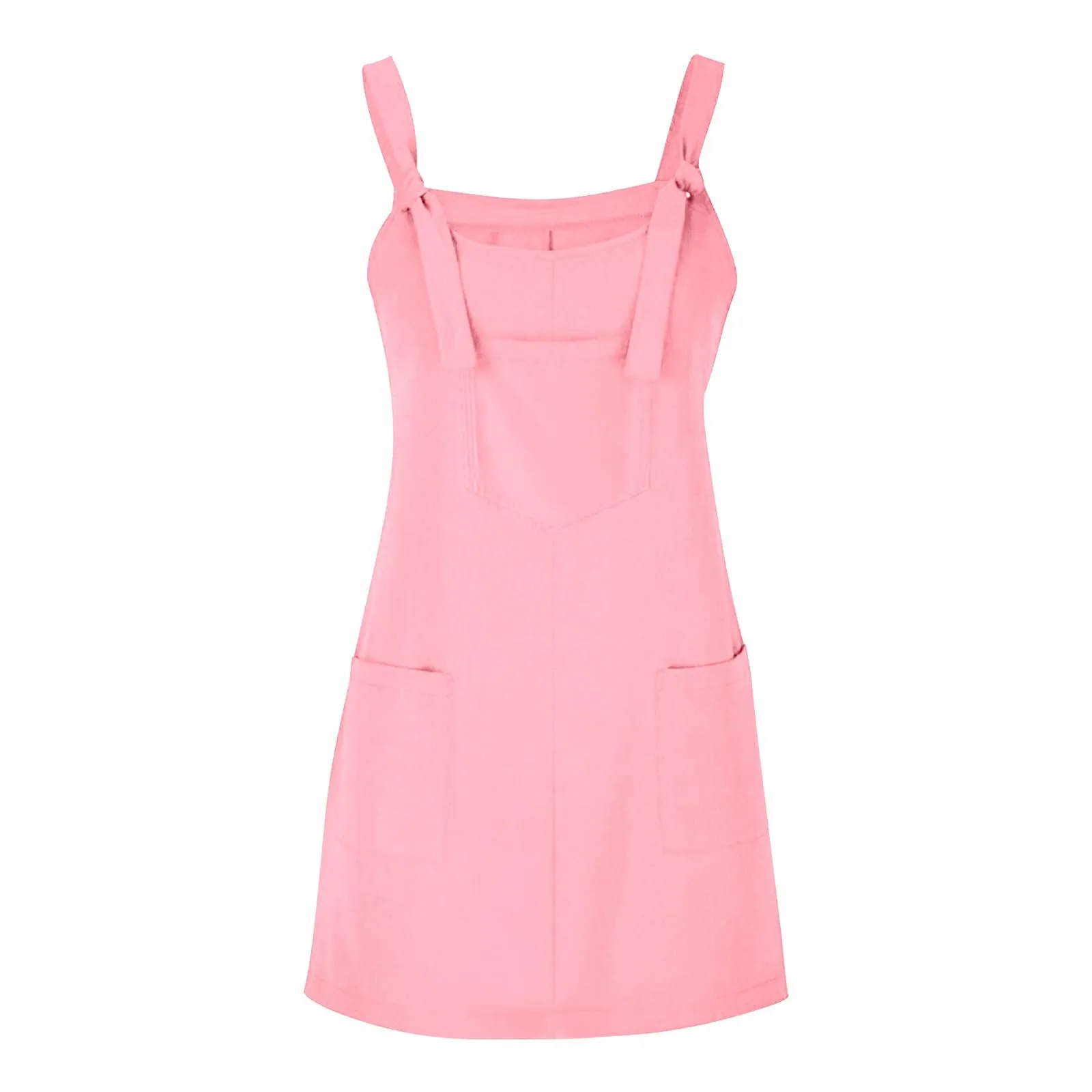 Abito da donna estivo, senza maniche, con spalline regolabili, con schiena scoperta, con tasche, con scollo a U, per il tempo libero, taglie forti, Rosa acceso., S - immagine 4