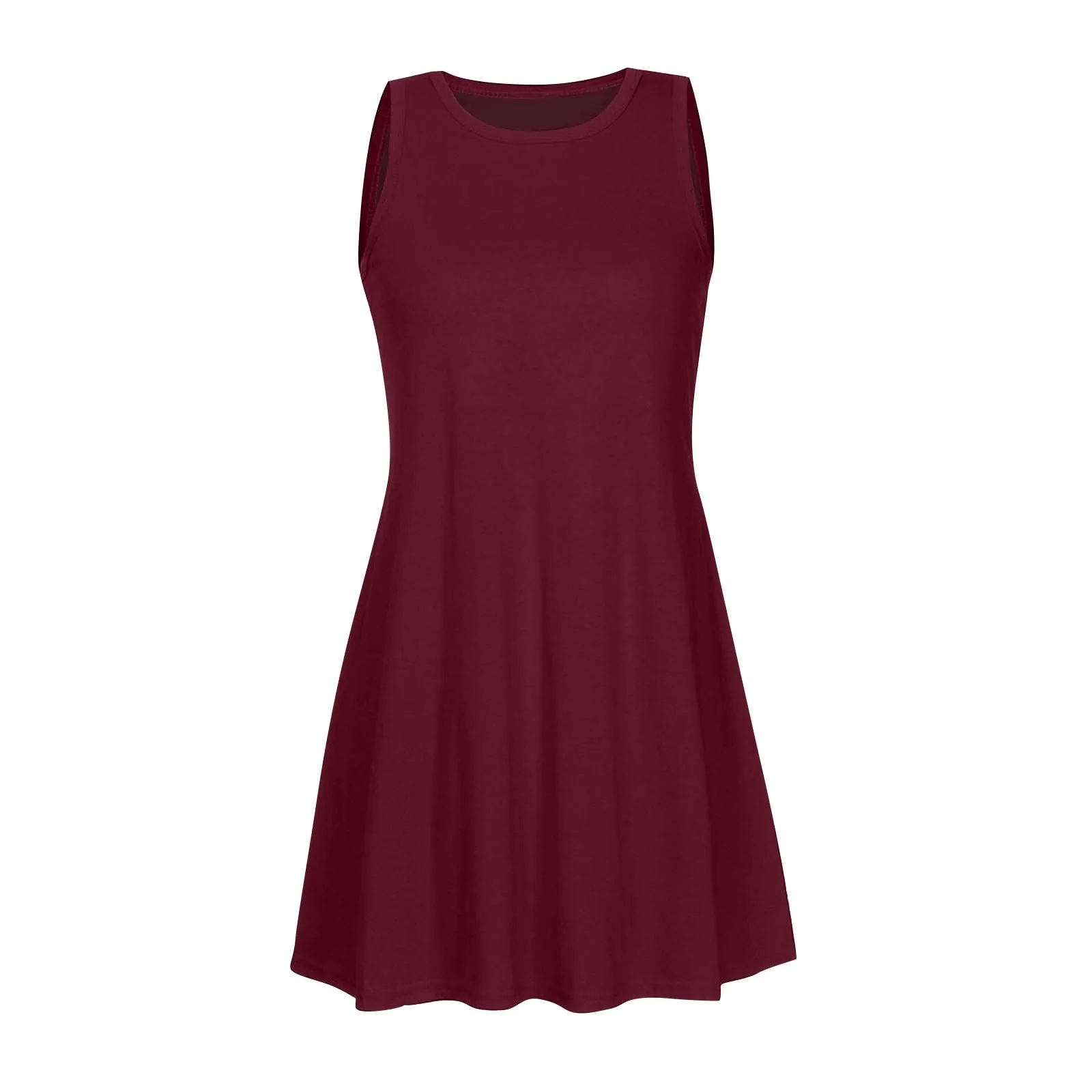 Abito elegante da donna, corto, casual, senza maniche, lunghezza al ginocchio, mini abito in cotone, tinta unita, abito da spiaggia, leggero, comodo, per il tempo libero, maglietta a linea A, abito da - immagine 3