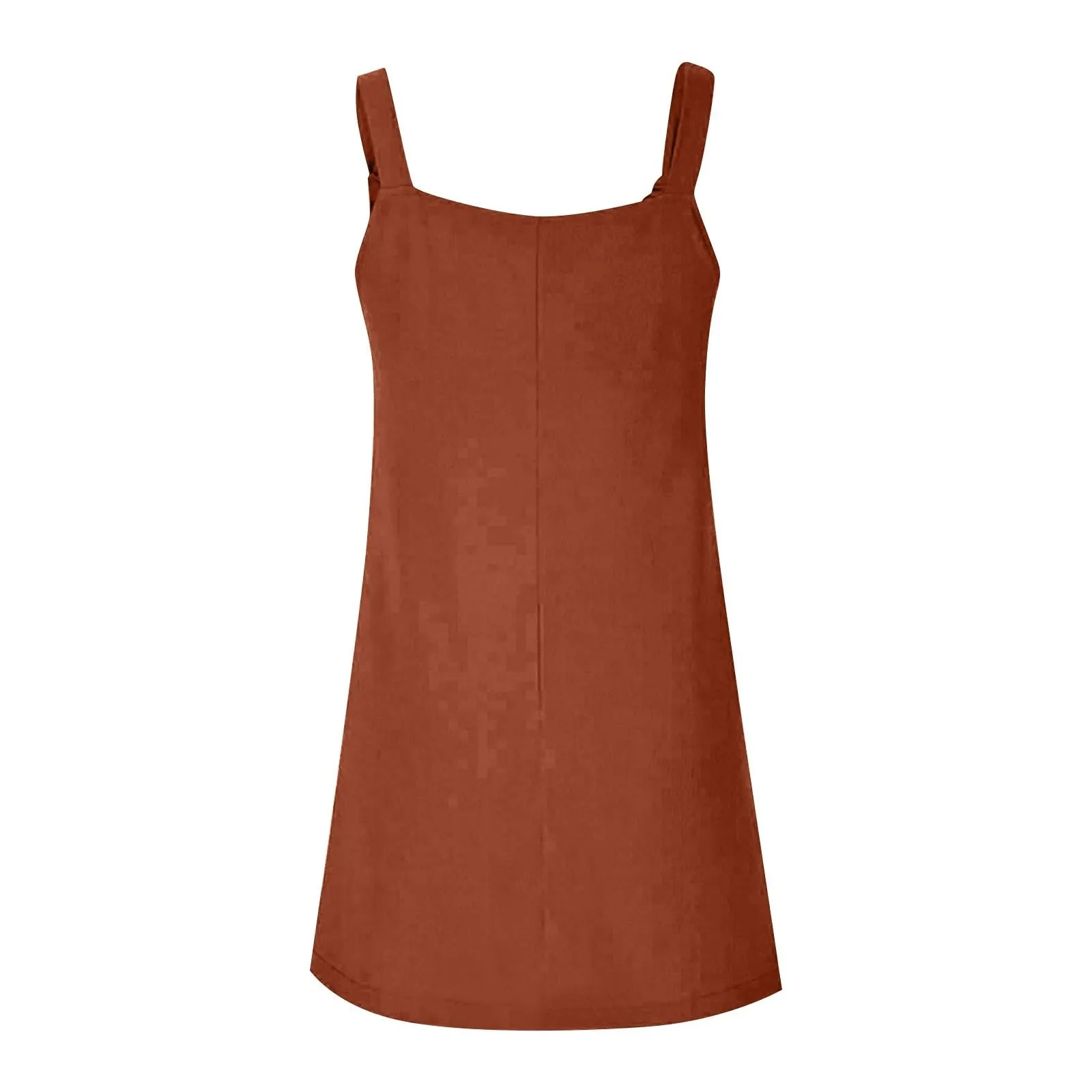 Abito da donna estivo, senza maniche, con spalline regolabili, con schiena scoperta, con tasche, con scollo a U, per il tempo libero, taglie forti, marrone, XL - immagine 6