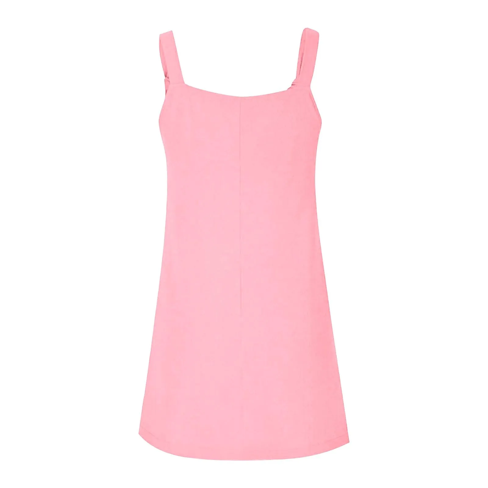 Abito da donna estivo, senza maniche, con spalline regolabili, con schiena scoperta, con tasche, con scollo a U, per il tempo libero, taglie forti, Rosa acceso., XXL - immagine 6