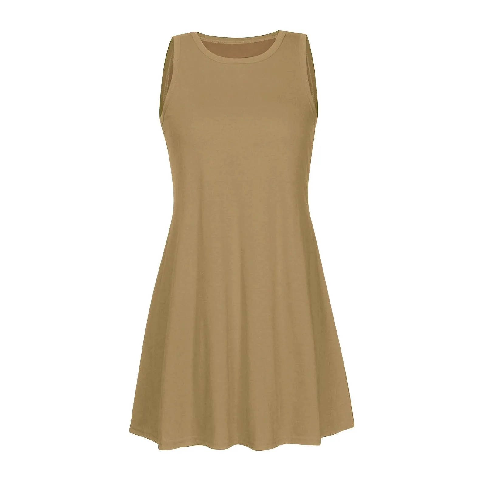 Abito elegante da donna, corto, casual, senza maniche, lunghezza al ginocchio, mini abito in cotone, tinta unita, abito da spiaggia, leggero, comodo, per il tempo libero, maglietta a linea A, abito da - immagine 4
