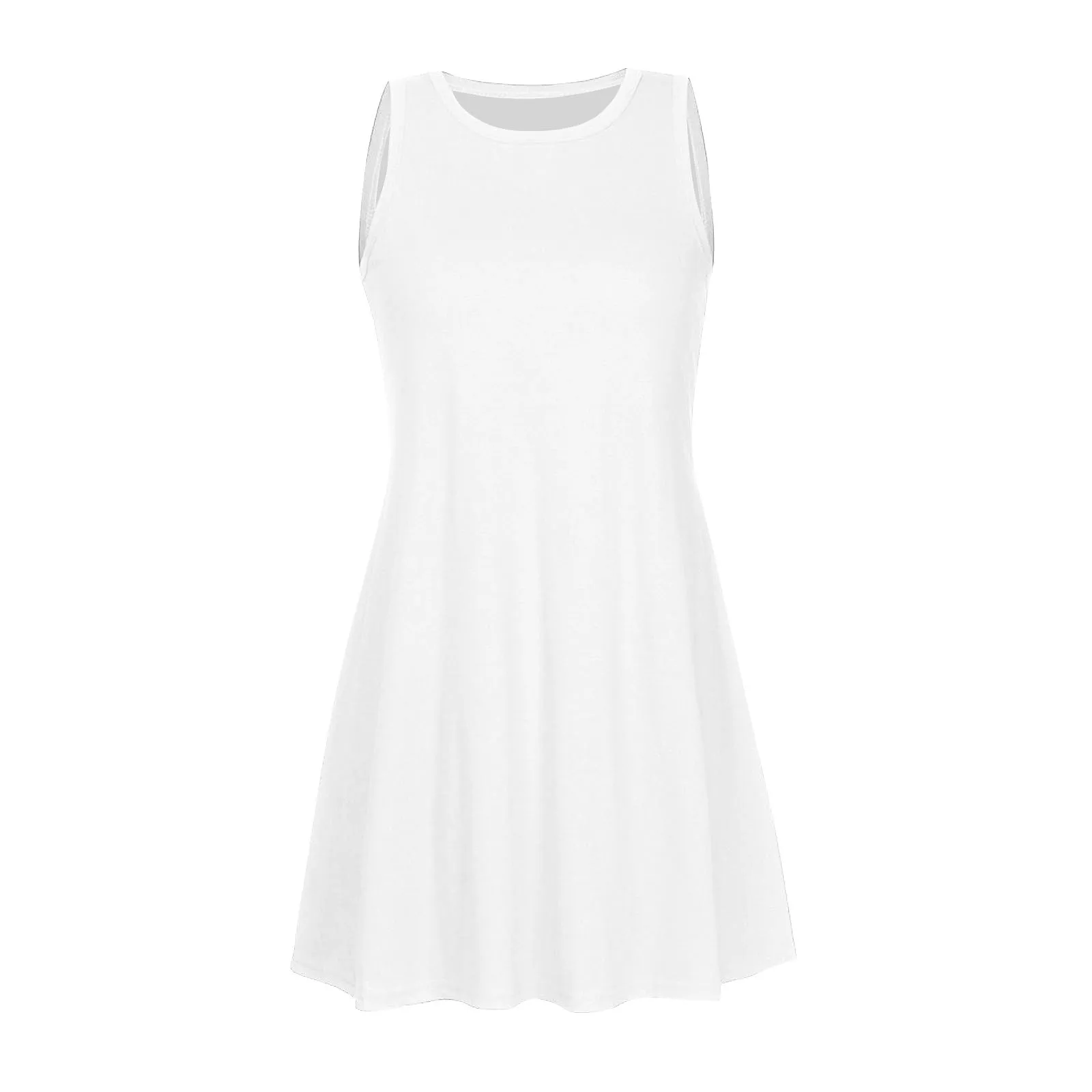 Abito elegante da donna, corto, casual, senza maniche, lunghezza al ginocchio, mini abito in cotone, tinta unita, abito da spiaggia, leggero, comodo, per il tempo libero, maglietta a linea A, abito da - immagine 3