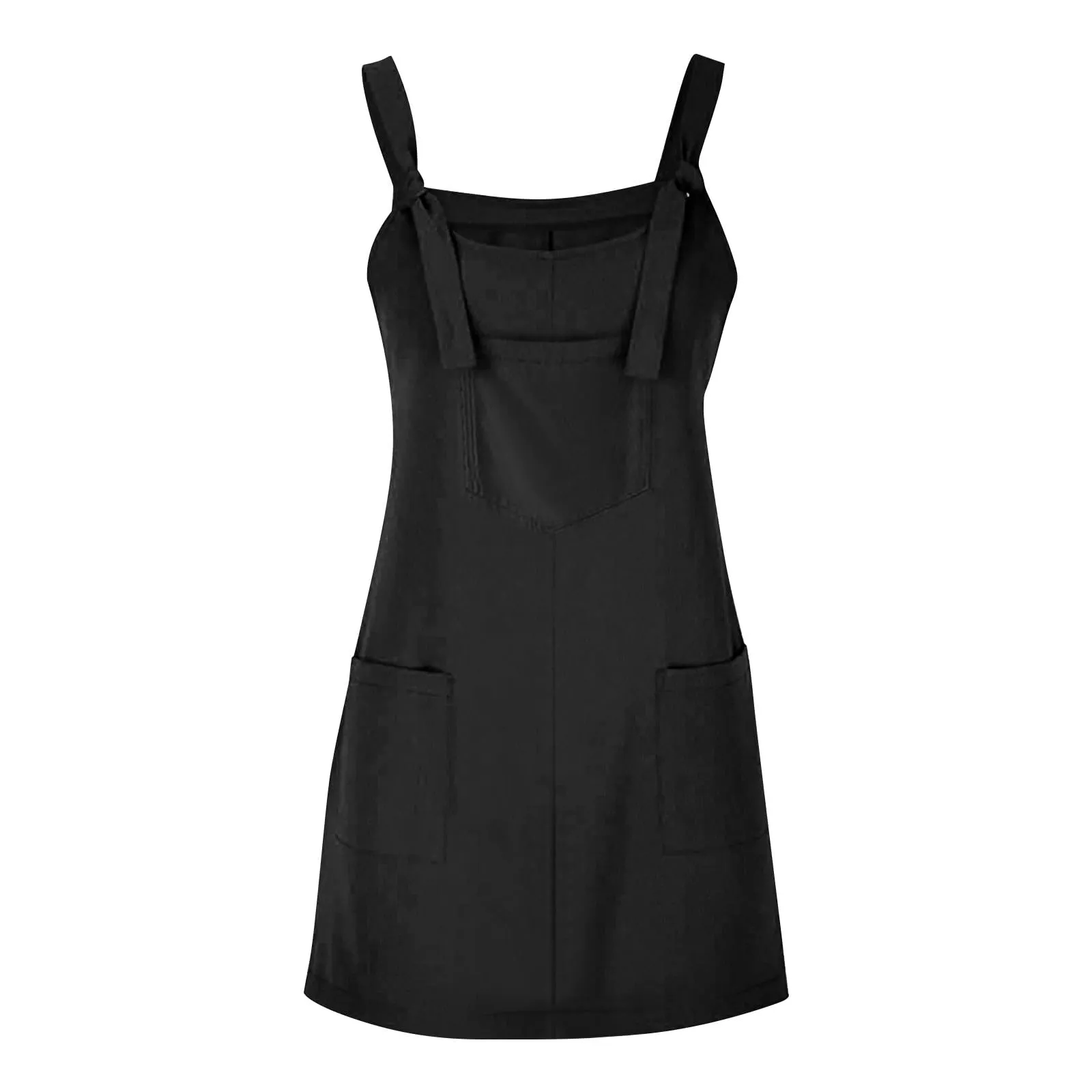 Abito da donna estivo, senza maniche, con spalline regolabili, con schiena scoperta, con tasche, con scollo a U, per il tempo libero, taglie forti, Nero , 3XL - immagine 4