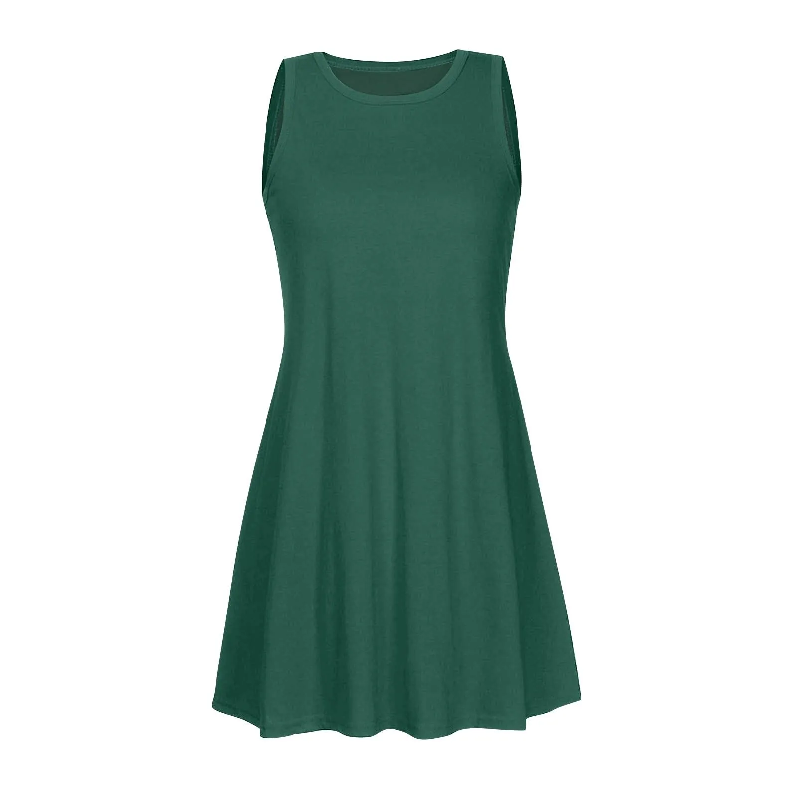 Abito elegante da donna, corto, casual, senza maniche, lunghezza al ginocchio, mini abito in cotone, tinta unita, abito da spiaggia, leggero, comodo, per il tempo libero, maglietta a linea A, abito da - immagine 4