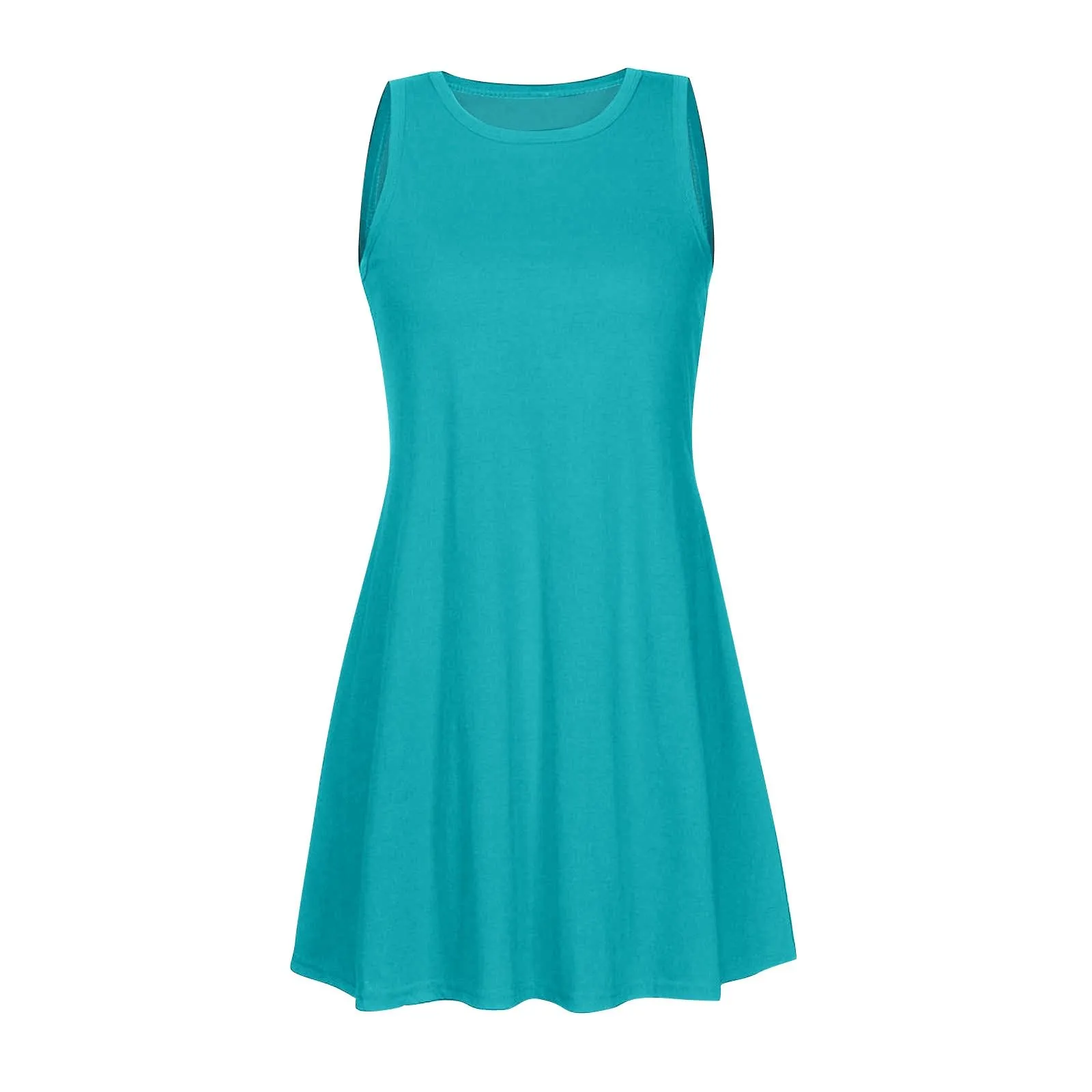 Abito elegante da donna, corto, casual, senza maniche, lunghezza al ginocchio, mini abito in cotone, tinta unita, abito da spiaggia, leggero, comodo, per il tempo libero, maglietta a linea A, abito da - immagine 4