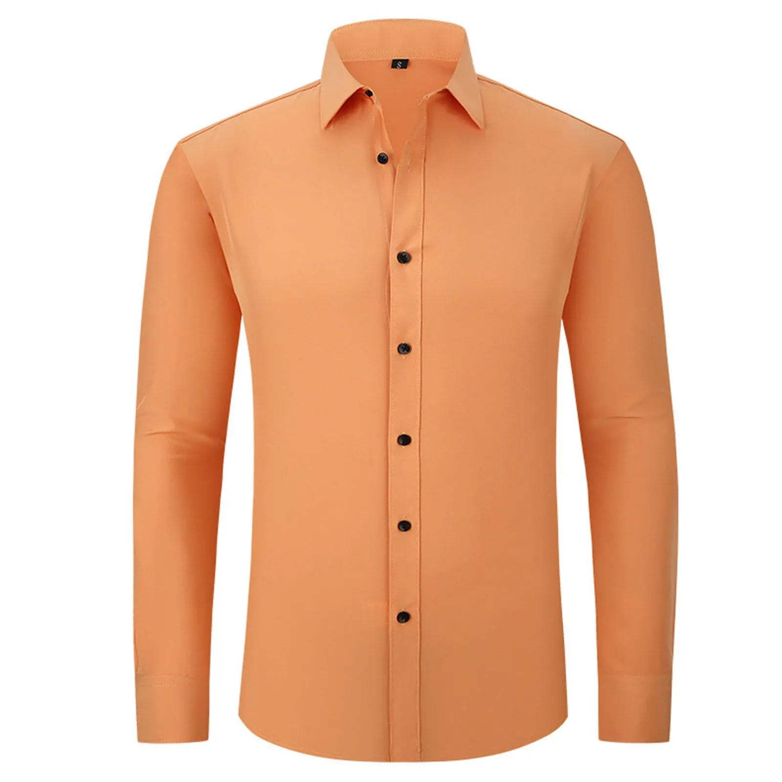Generisch Maglietta da uomo a maniche lunghe, slim alla moda, casual, da uomo, elasticizzata, casual, tinta unita, a maniche lunghe, in cotone e lino, tinta unita, Colore: arancione., XL - immagine 2
