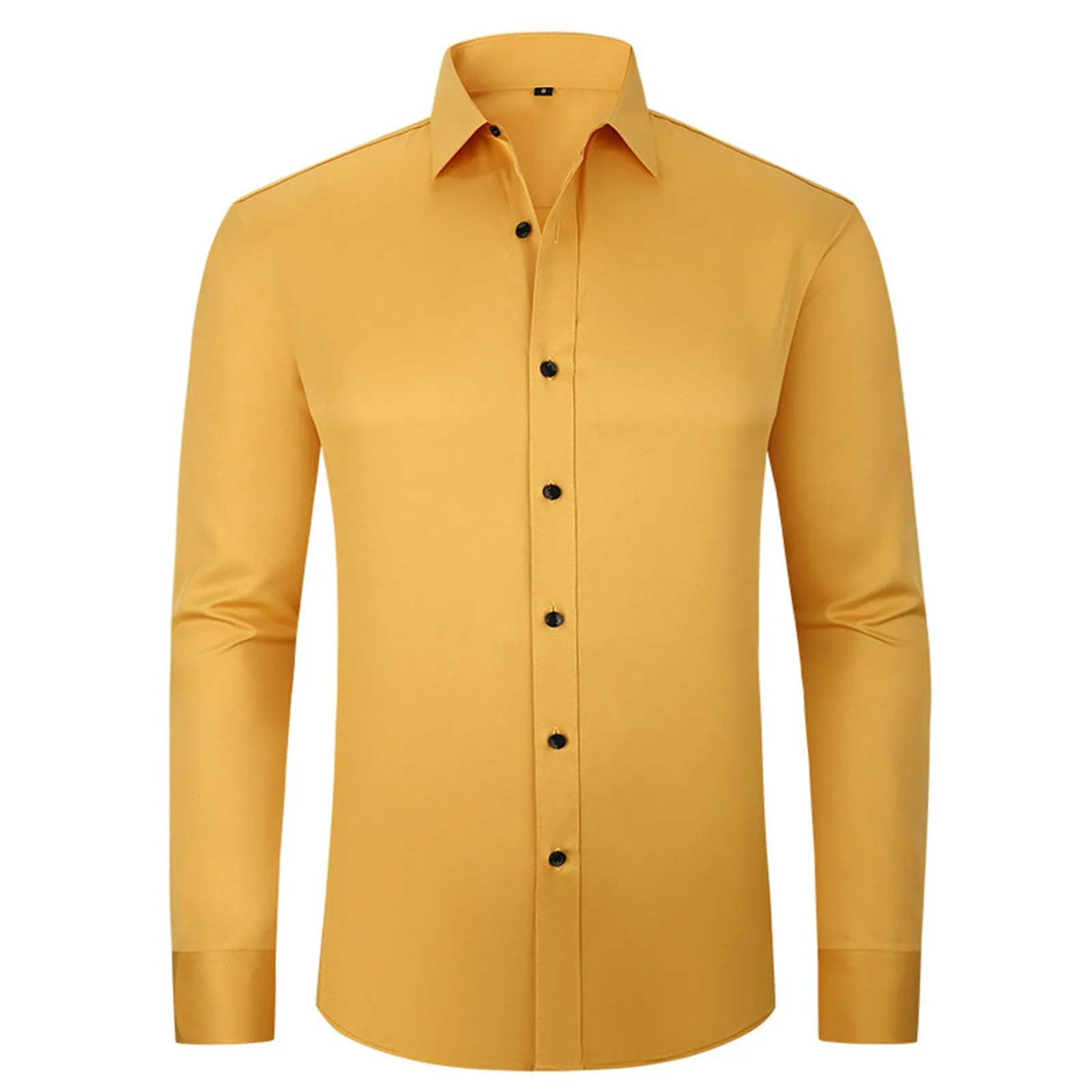 Generisch Maglietta da uomo a maniche lunghe, slim alla moda, casual, da uomo, elasticizzata, casual, tinta unita, a maniche lunghe, in cotone e lino, tinta unita, giallo., XL - immagine 1