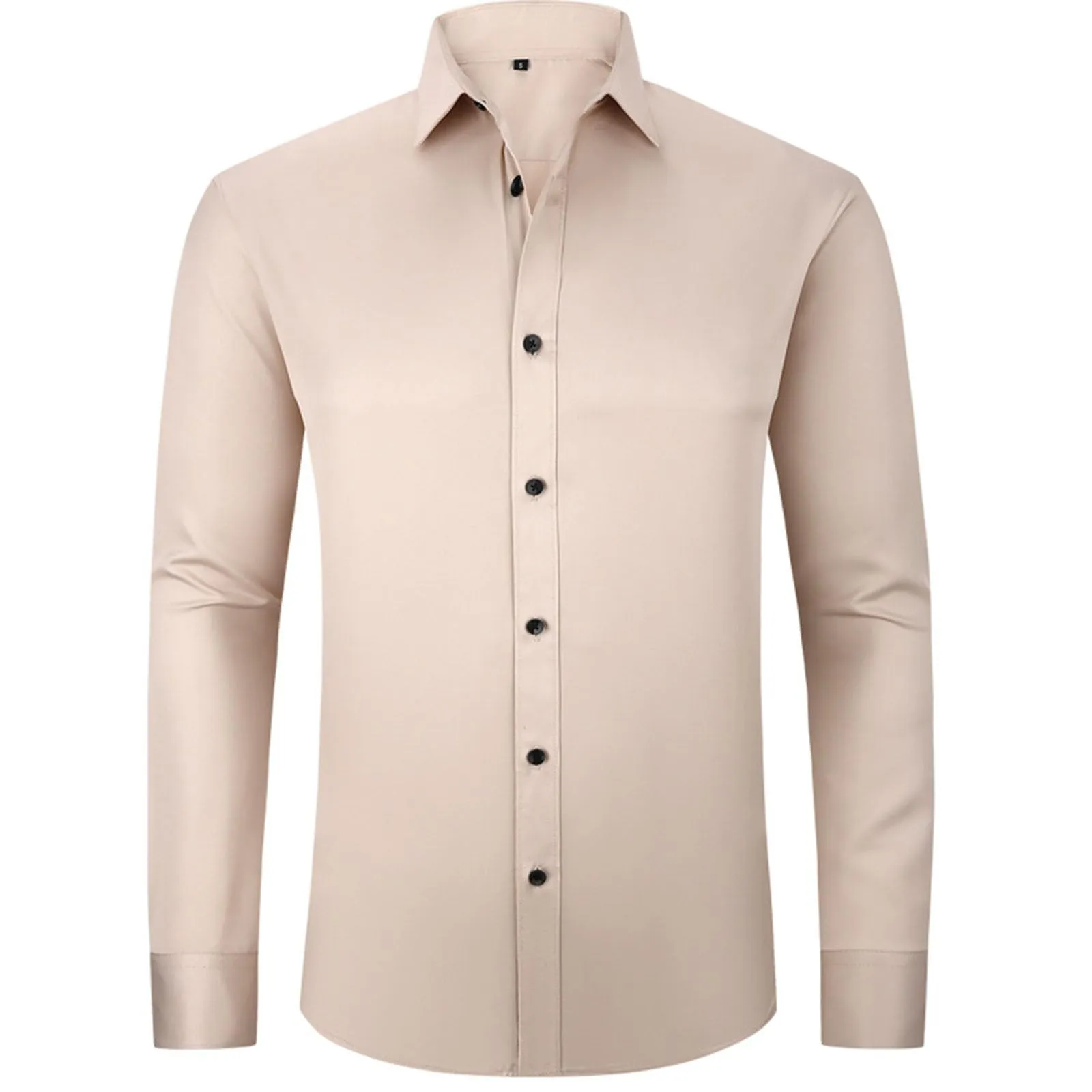 Generisch Maglietta da uomo a maniche lunghe, slim alla moda, casual, da uomo, elasticizzata, casual, tinta unita, a maniche lunghe, in cotone e lino, tinta unita, beige., L - immagine 4