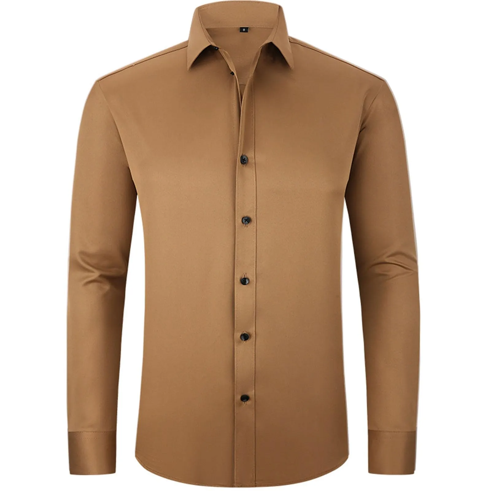 Generisch Maglietta da uomo a maniche lunghe, slim alla moda, casual, da uomo, elasticizzata, casual, tinta unita, a maniche lunghe, in cotone e lino, tinta unita, cachi, M - immagine 2