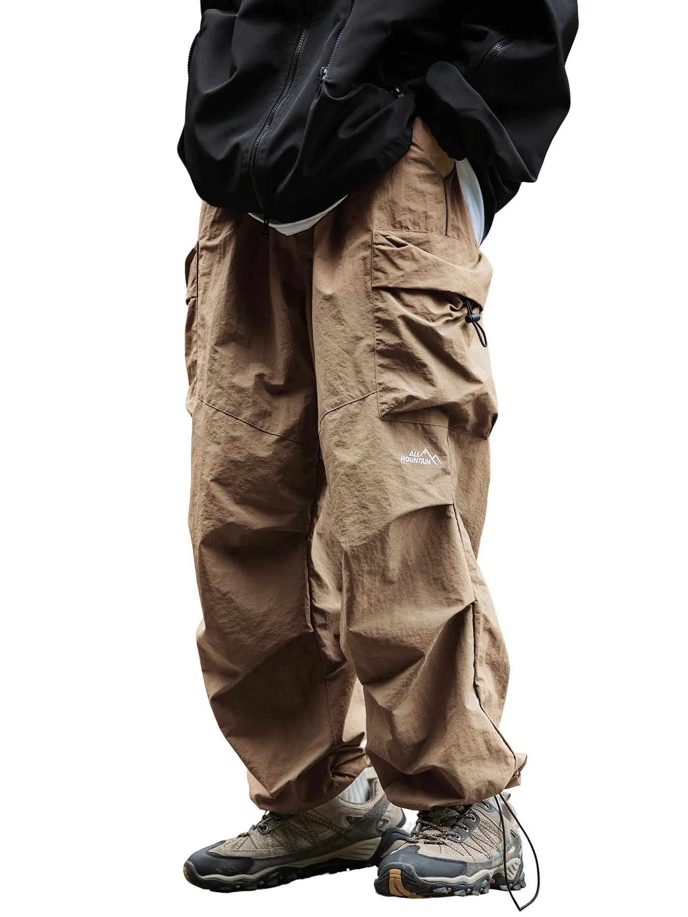 Pantaloni Cargo Larghi da Uomo, Casual, Pantaloni da Paracadute, vestibilità Larga, Hip Hop, Leggeri, Resistenti all'Acqua, con Tasche, Cachi, S - immagine 1