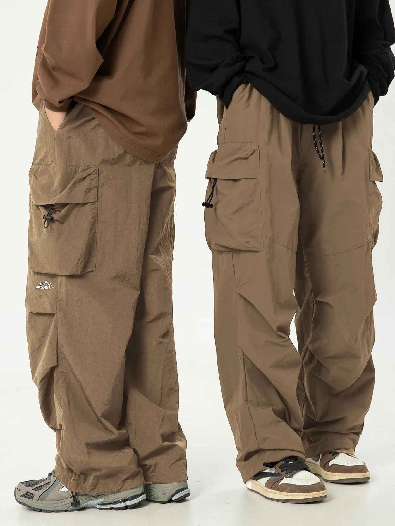 Pantaloni Cargo Larghi da Uomo, Casual, Pantaloni da Paracadute, vestibilità Larga, Hip Hop, Leggeri, Resistenti all'Acqua, con Tasche, Cachi, S - immagine 2
