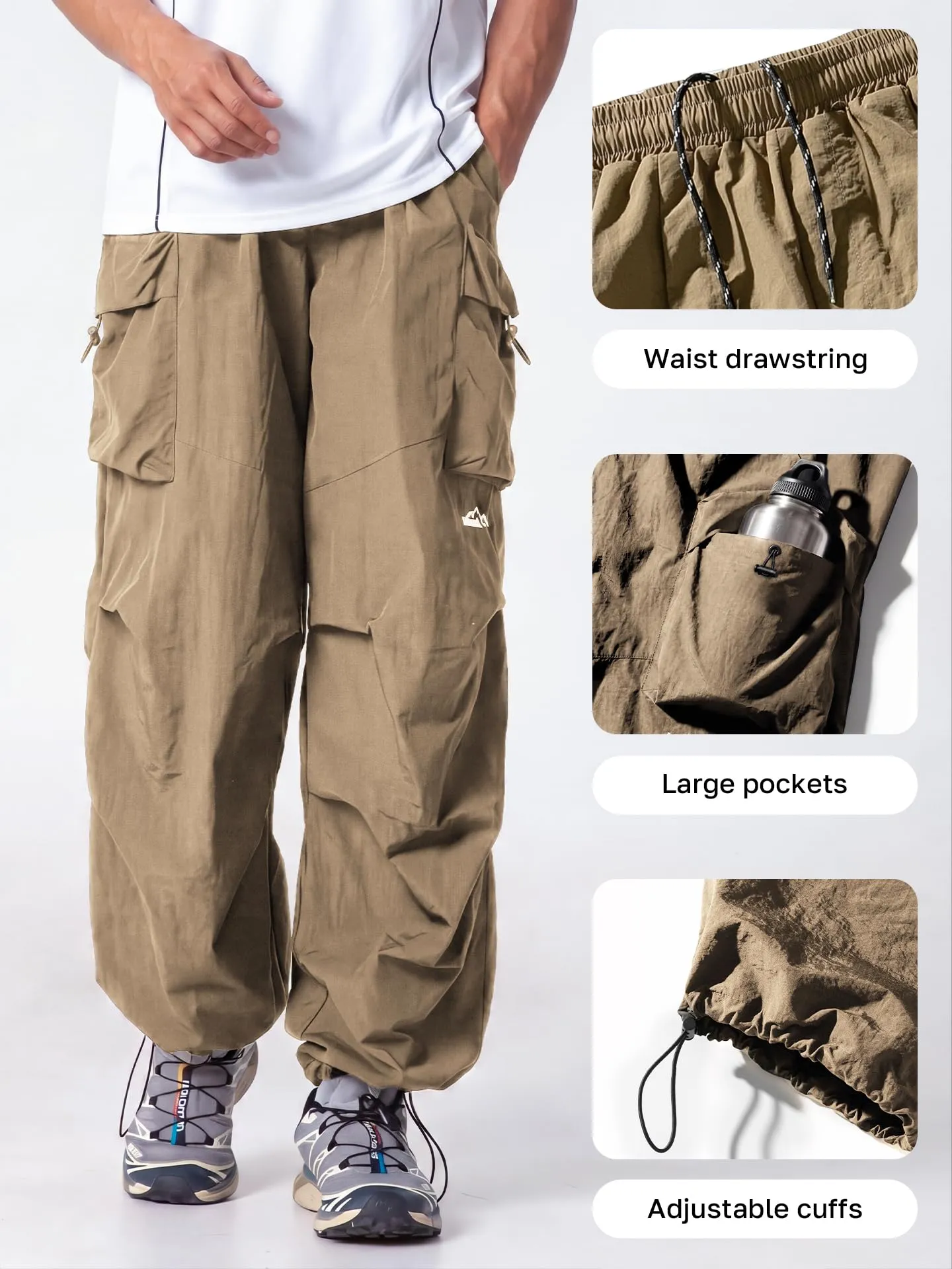 CAONAT Pantaloni Cargo da Uomo, Leggeri, Casual, Resistenti all'Acqua, per attività all'aperto, Pesca, Lavoro, Jogging, con Tasche Multiple, Cachi, L - immagine 4
