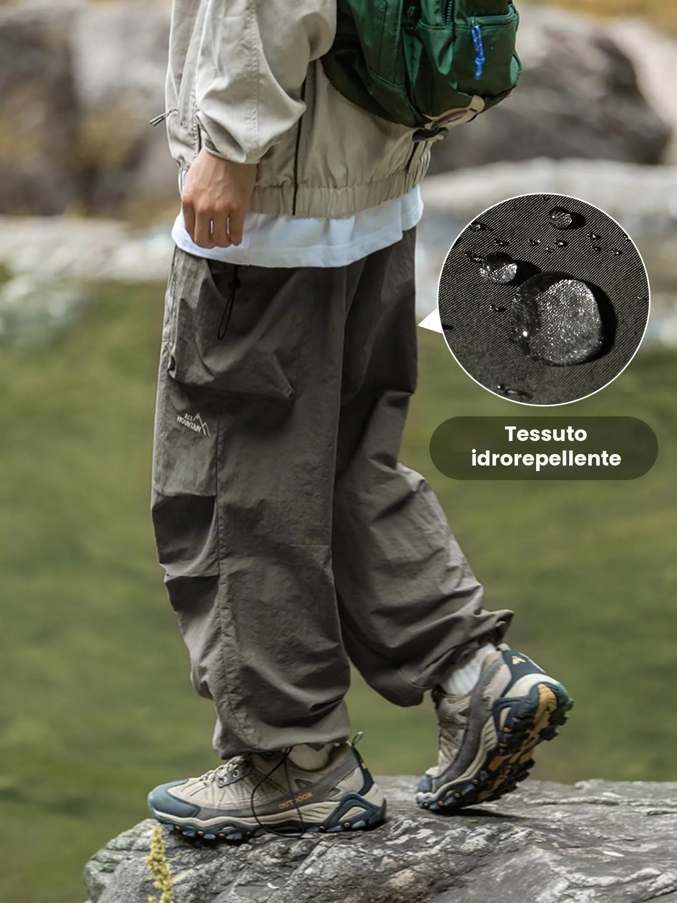 CAONAT Pantaloni Cargo da Uomo, Leggeri, Casual, Resistenti all'Acqua, per attività all'aperto, Pesca, Lavoro, Jogging, con Tasche Multiple, Verde, M - immagine 5