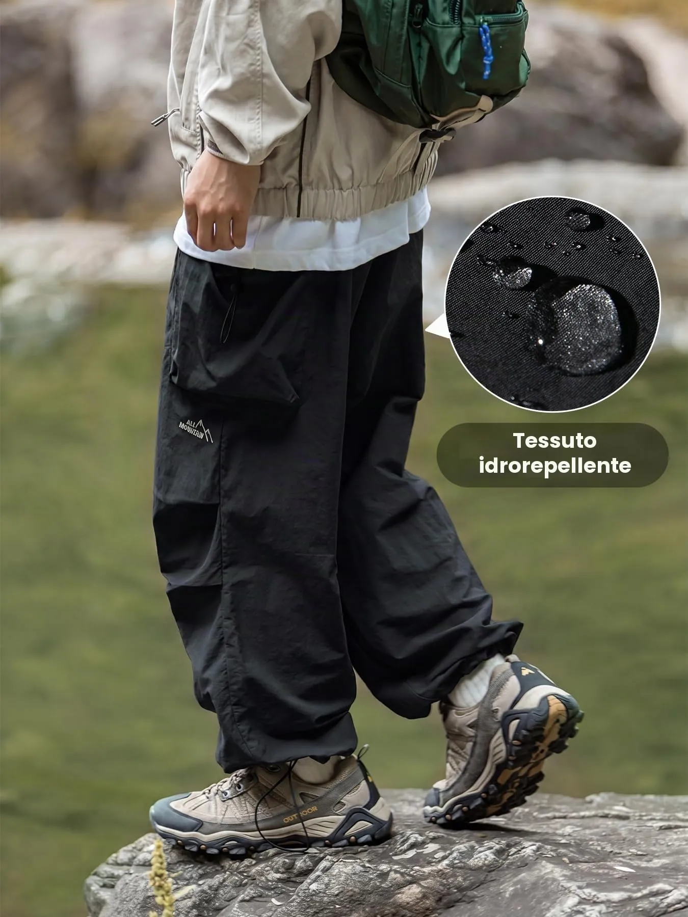 CAONAT Pantaloni Cargo da Uomo, Leggeri, Casual, Resistenti all'Acqua, per attività all'aperto, Pesca, Lavoro, Jogging, con Tasche Multiple, Nero, XL - immagine 5