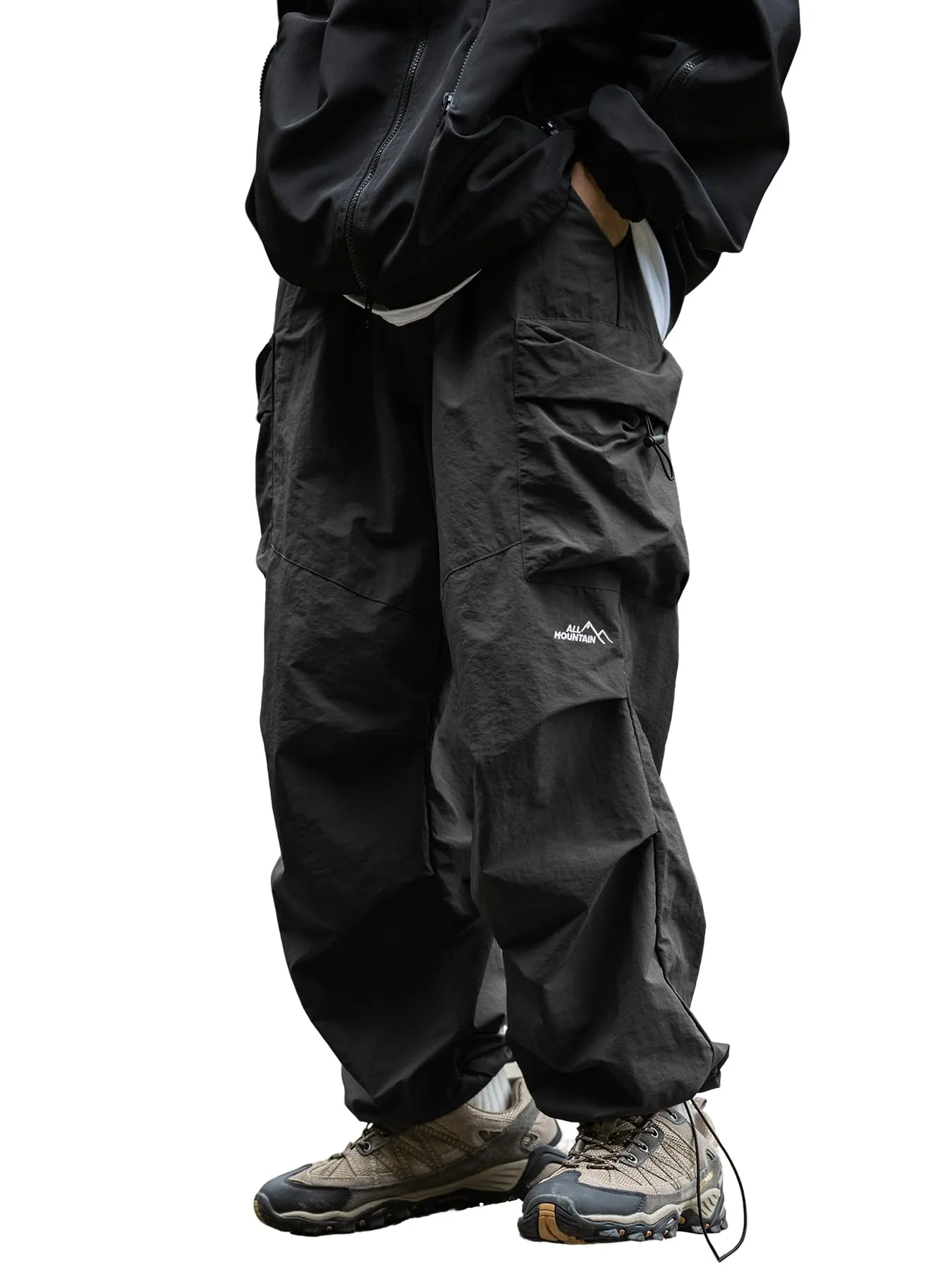 Pantaloni Cargo da Uomo, vestibilità Larga, Stile Hip-Hop, Leggeri, Impermeabili, con Tasche, Nero, L - immagine 1