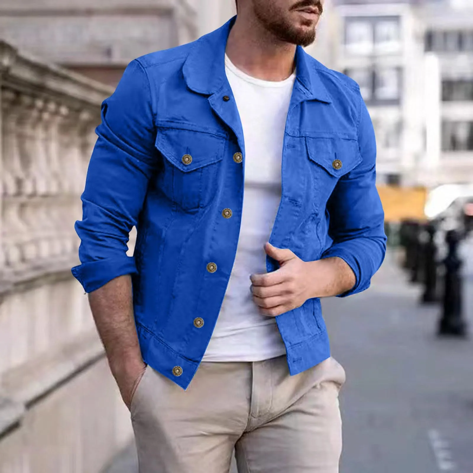 Giubbotto Jeans Uomo Estivo, Giubbini Primaverili Uomo, Giubbotto Casual Denim Giacca Giubbino Moto Slim Fit Jacket Taglie Forti Casual Denim Giacca in Jeans Vintage Denim Jacket - immagine 2