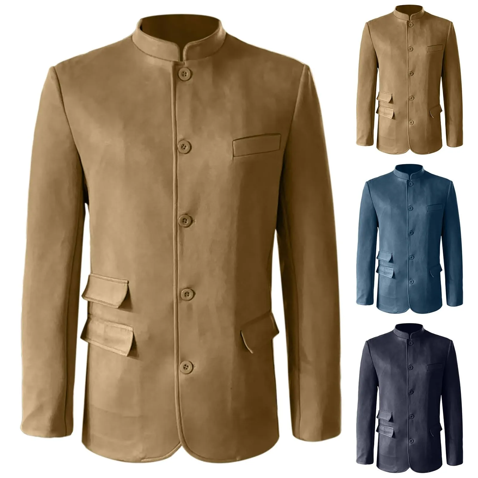 Blazer per Uomo Giacca da Abito, con Un Bottone Slim Fit Giacca da Abito Smoking Formale da Lavoro con Tasche Blazer Blazer Leggero da Uomo da Smoking da Matrimonio Jacket Giacca - immagine 4