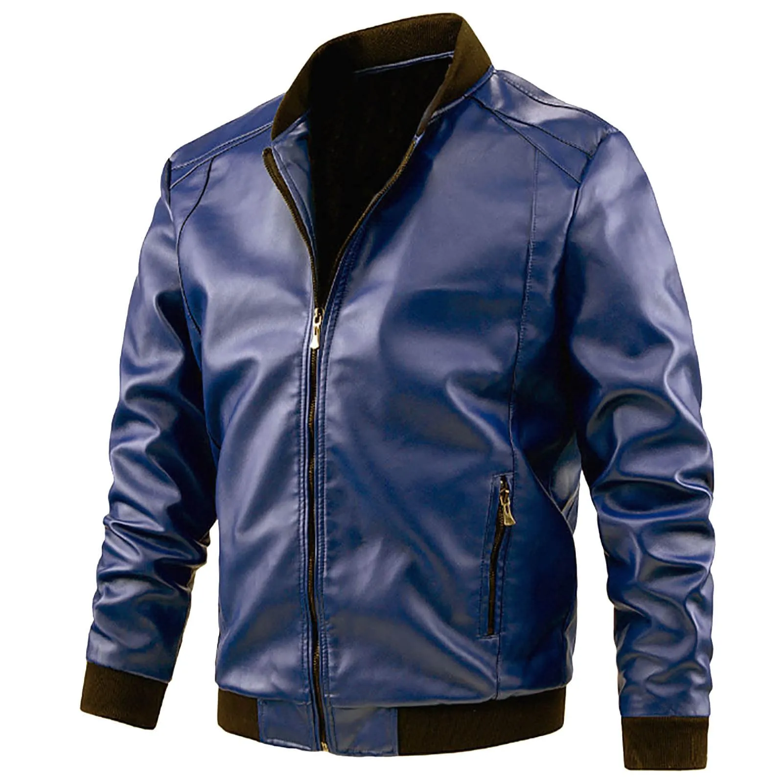 Giacca in Pelle Uomo, Giacca da Uomo in Similpelle con Collo Alto di Transizione Matelassee Moto Pilota Zippato Cerniera Casual Giacche da Moto Giacca Baseball Giacca Uomo Elegante - immagine 1