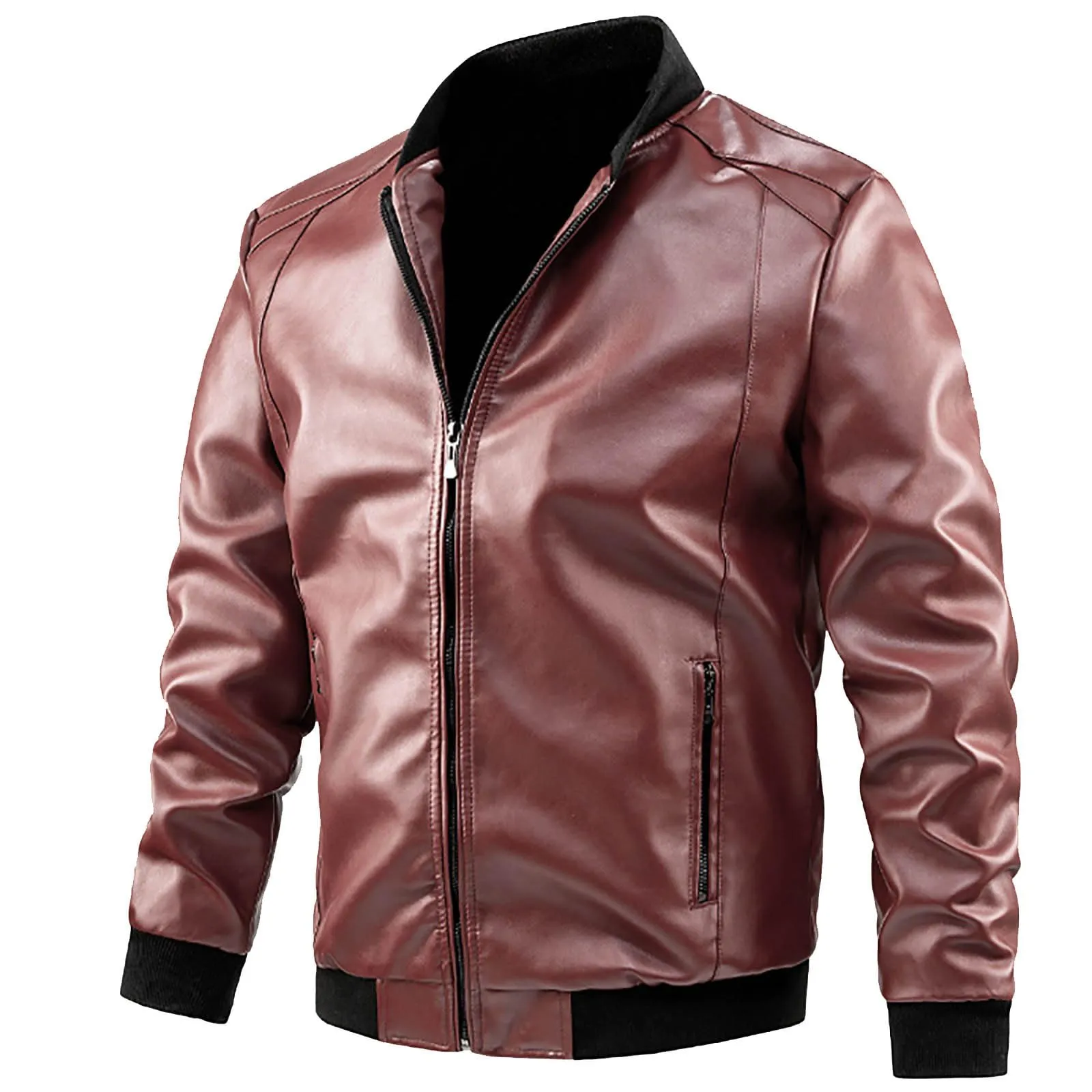 Giubbotto Moto Uomo, Giacca da Moto retrò Casual Slim Colletto alla Coreana da Uomo in Stile Motociclista Giacche da Pilota Giacche da Moto Giacca Lunga Faux Leather Jacket - immagine 3