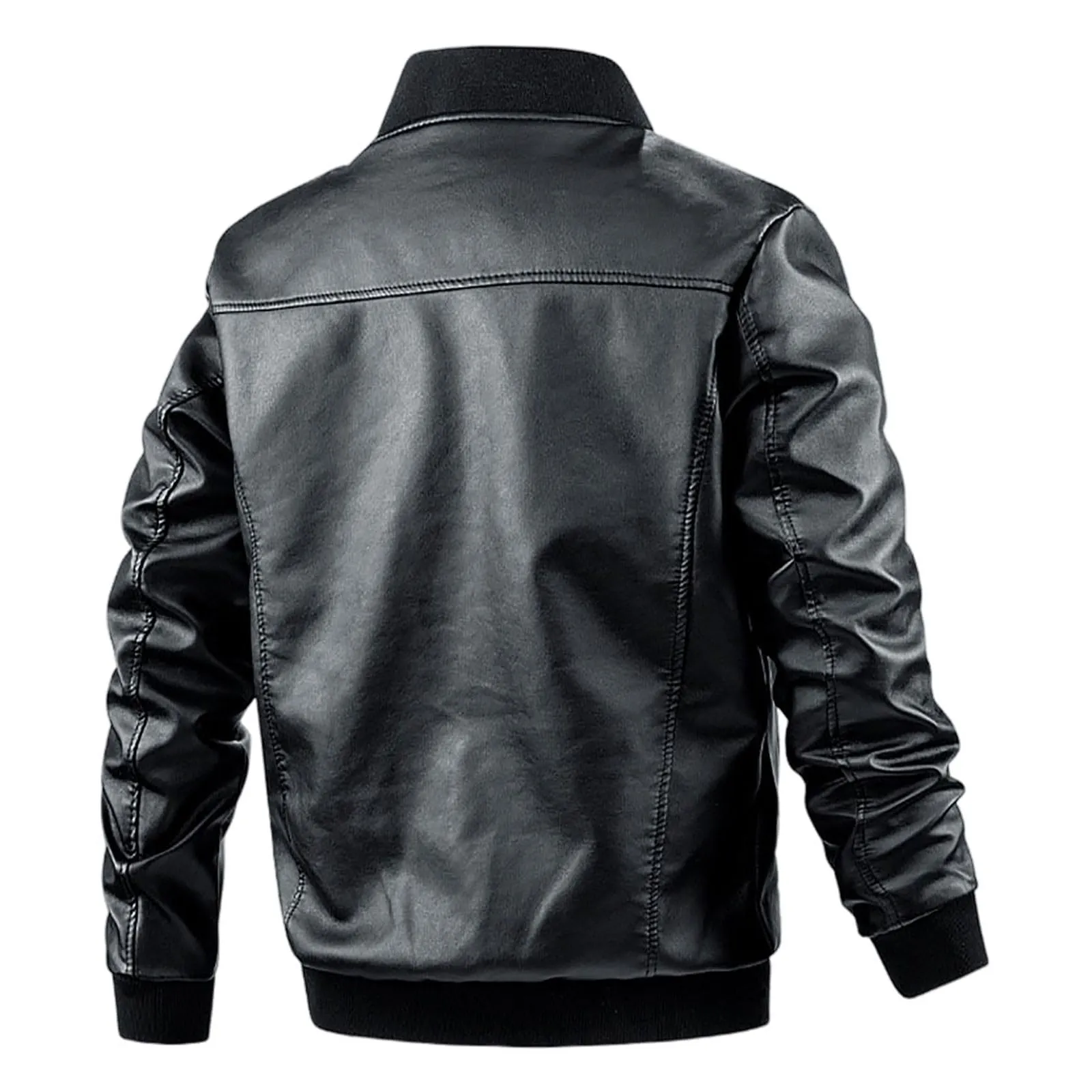 Giacca di Pelle Uomo, Elegante Vintage Giacche in Pelle Casuale Sottile Slim Fit Giubbino Primaverile Bomber Corto alla Moda Giubbotto Giacche da Moto Giacca Mezza Stagione Giacca Uomo Elegante - immagine 2