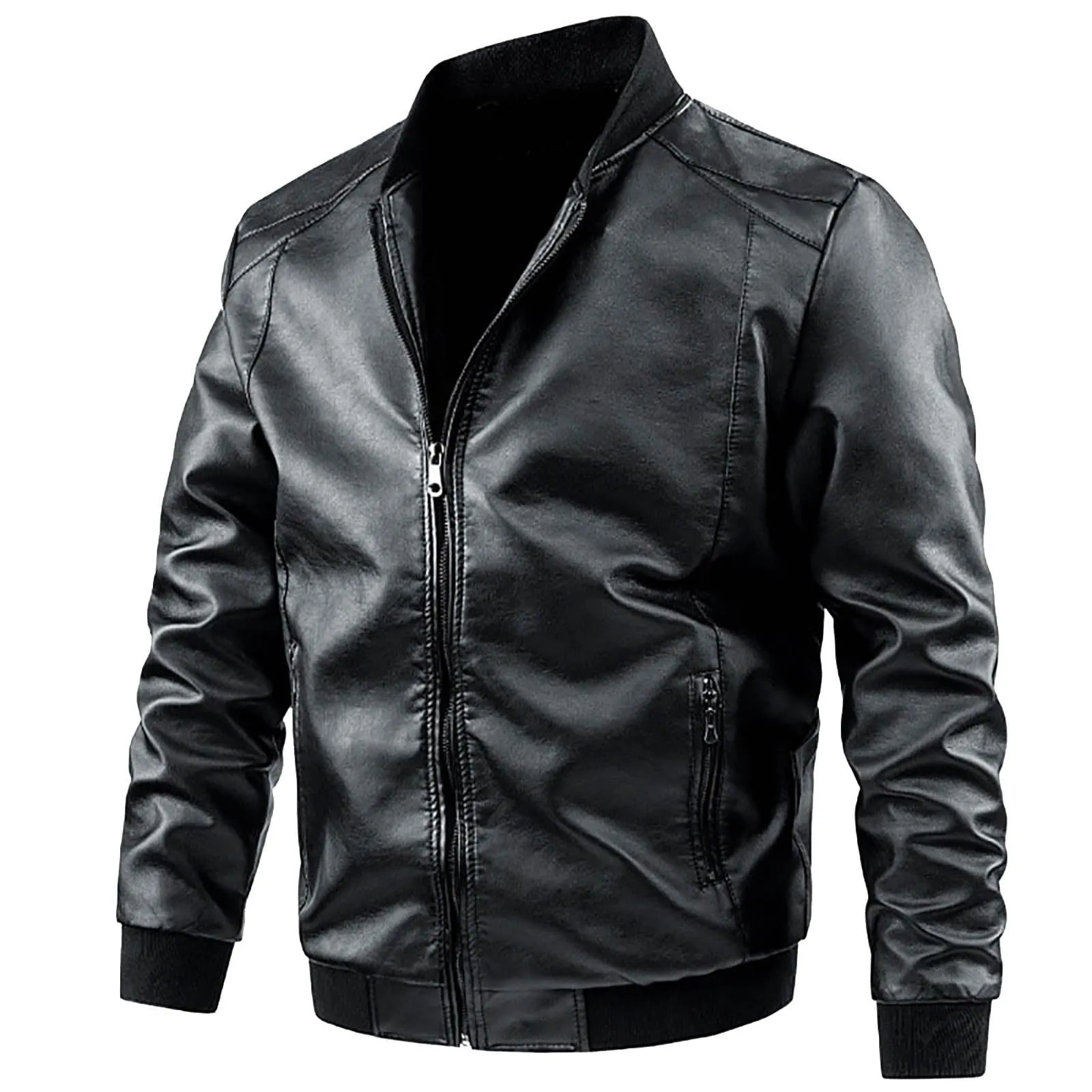 Giubbotto Pelle Uomo, Giacca Tuta da Moto Giacca per Il Tempo Libero All'aperto Vintage Antivento Cappotto con Cerniera Giacca Pelle Uomo Primavera Giacca Antivento Faux Leather Jacket - immagine 3