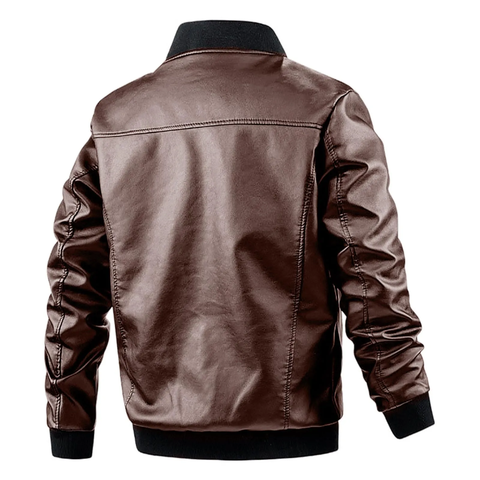 Giubbotto Pelle Moto Uomo, Giacca Bomber da Uomo con Chiusura Lampo, Casual, per Motociclisti Giubbotto con Colletto Rialzato Giubbotto Uomo Moto Giacca Uomo Mezza Stagione Faux Leather Jacket - immagine 2