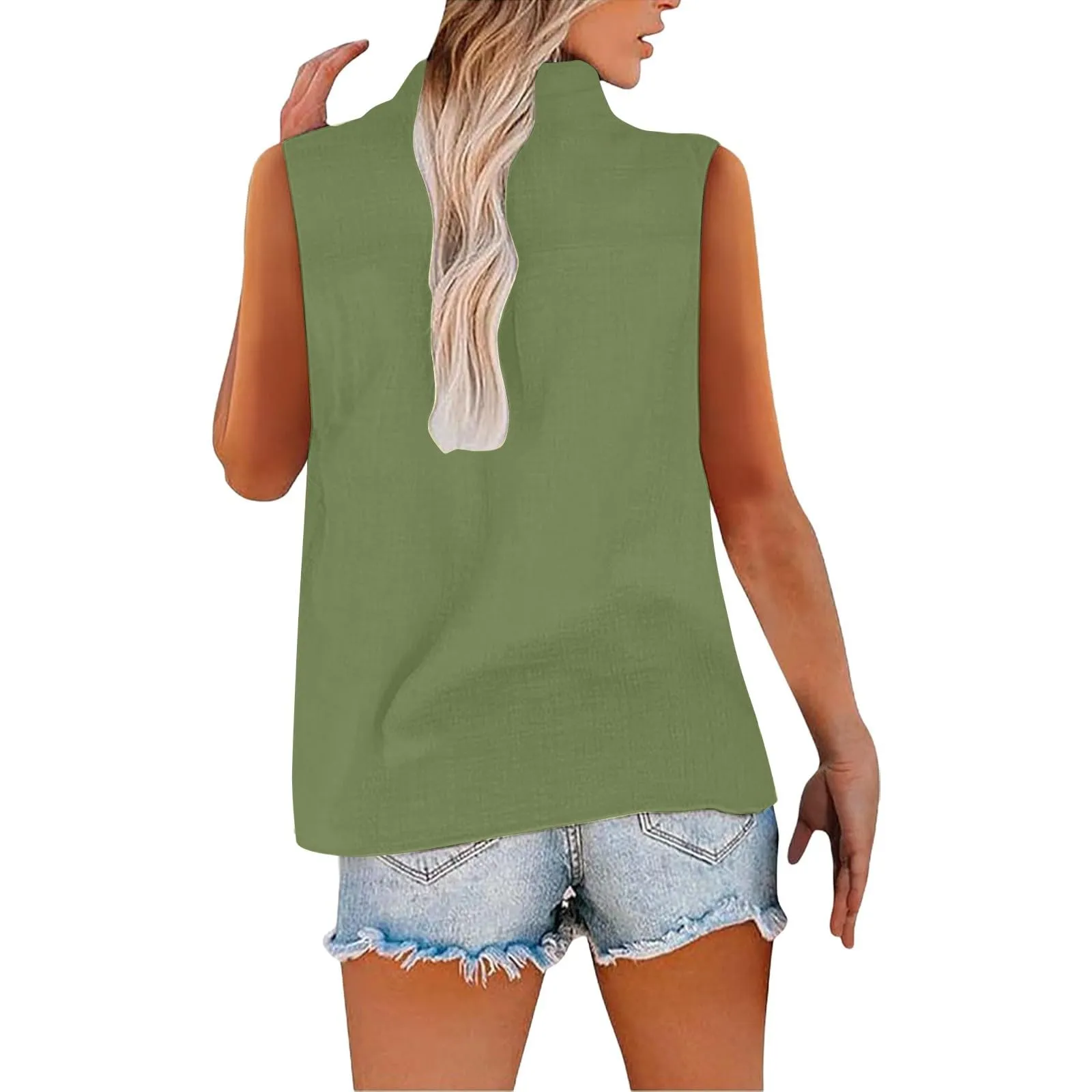 Camicia da donna in lino estiva oversize, senza maniche, elegante, con scollo a V, canotta, da donna, da teenager, da ragazza, per il tempo libero, camicia in lino, taglie grandi, blusa - immagine 4