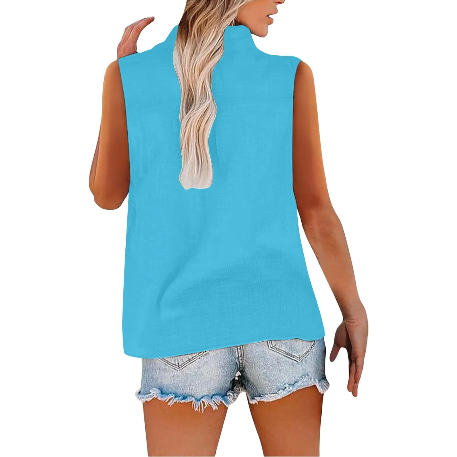 Camicetta in lino da donna, estiva, oversize, senza maniche, elegante, con scollo a V, per il tempo libero, grandi dimensioni, camicetta per tutti i giorni, Bu2, S - immagine 5