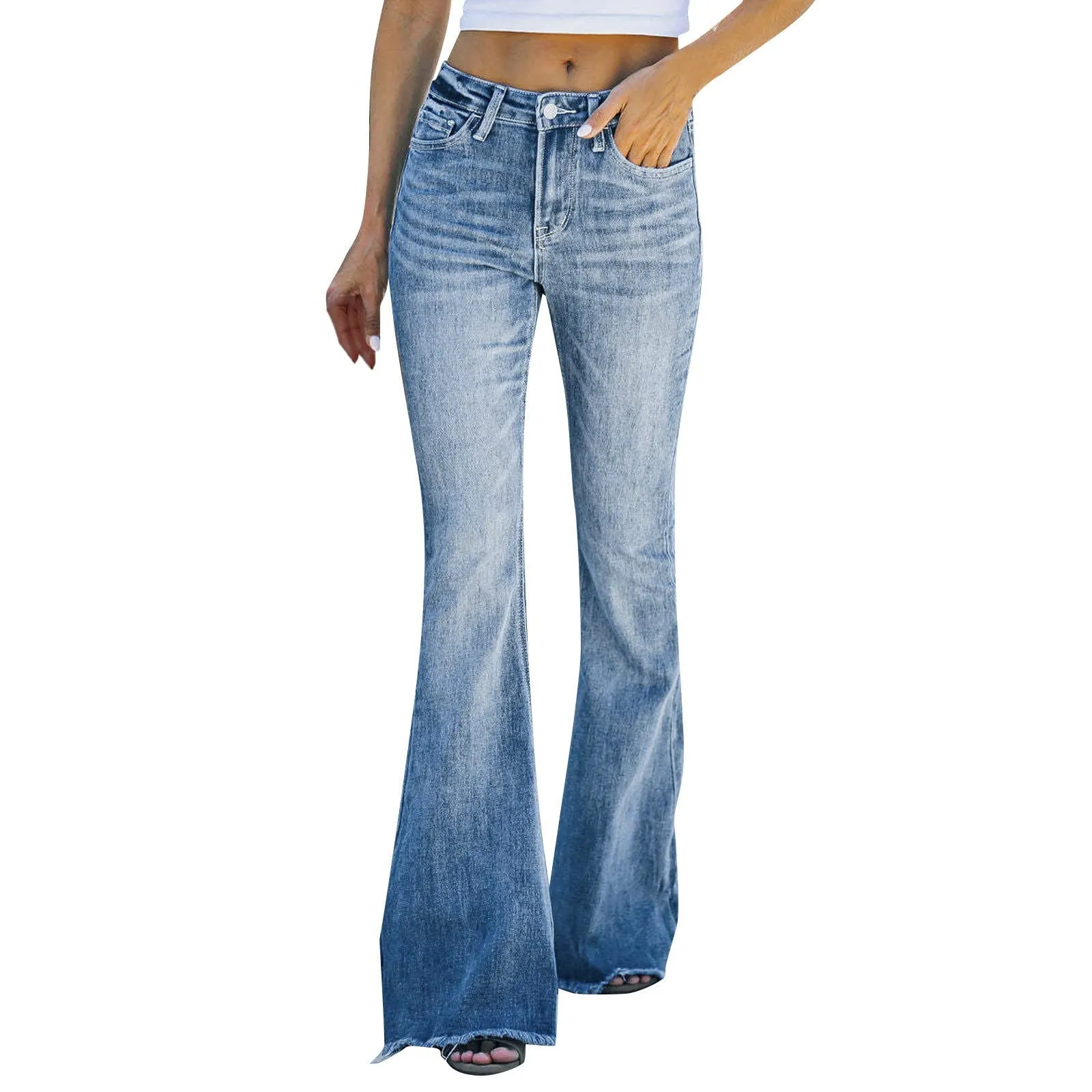Generico Jeans a Flared Donna, Pantaloni Denim Morbidi Vita Alta Elasticizzato Skinny Jeans Bootcut Boyfriend Moda Push Up Pantaloni Donna Estivi Curvy Pantaloni Yoga Donna Vita Alta - immagine 1