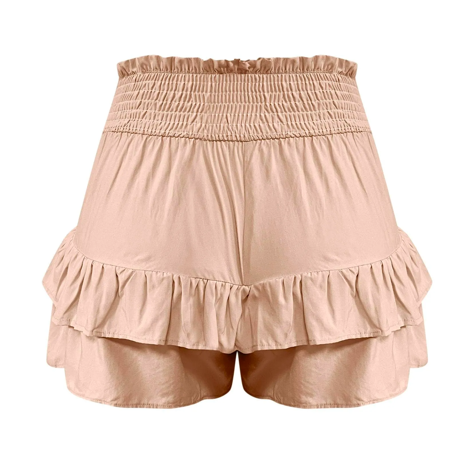 Gonne fluide a vita alta da donna Boho Pantaloncini con volant a pieghe Pantaloncini da tennis estivi Pantaloncini da spiaggia Casual gonne a strati, Beige, XXL - immagine 7