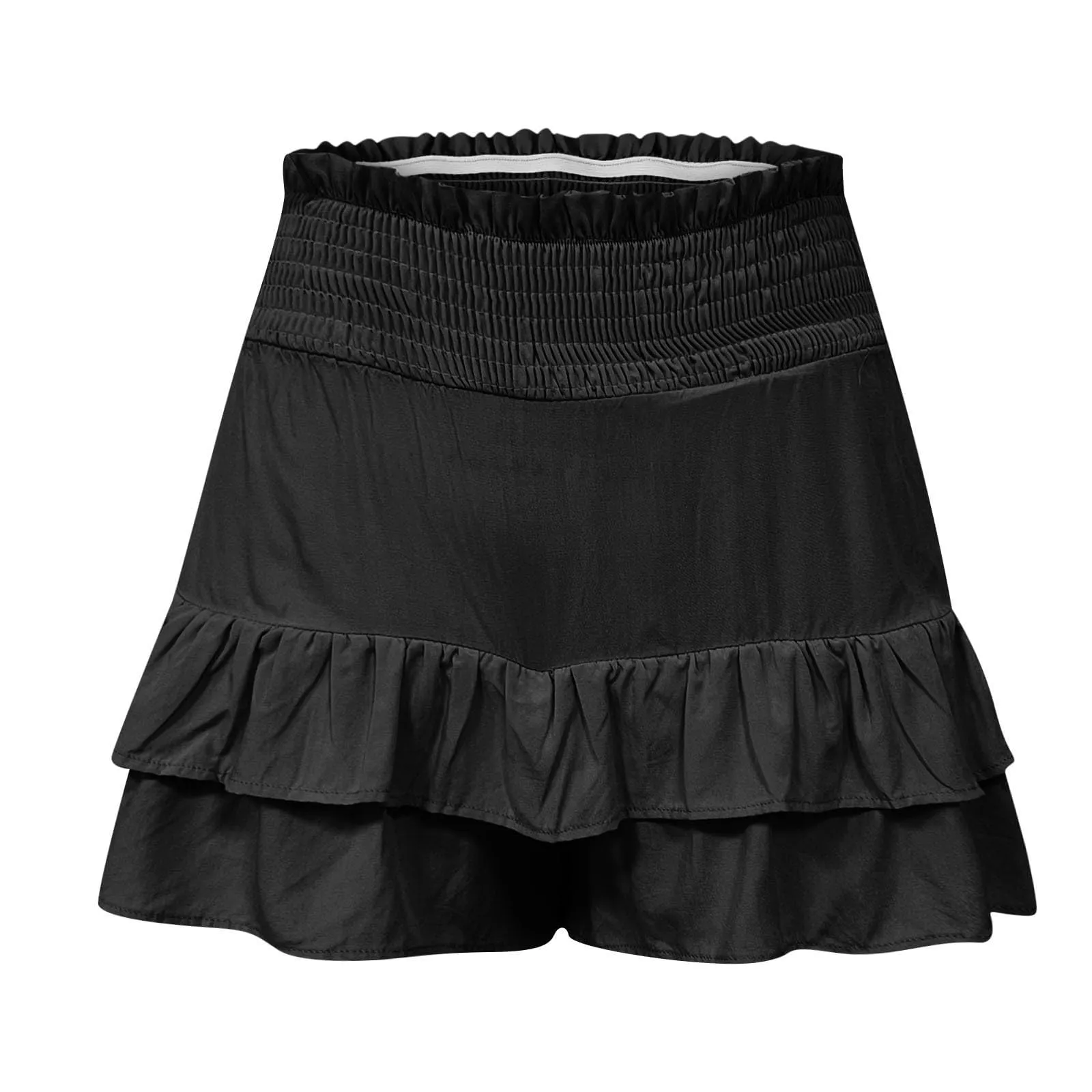 Gonne fluide a vita alta da donna Boho Pantaloncini con volant a pieghe Pantaloncini da tennis estivi Pantaloncini da spiaggia Casual gonne a strati, Nero , XXL - immagine 6