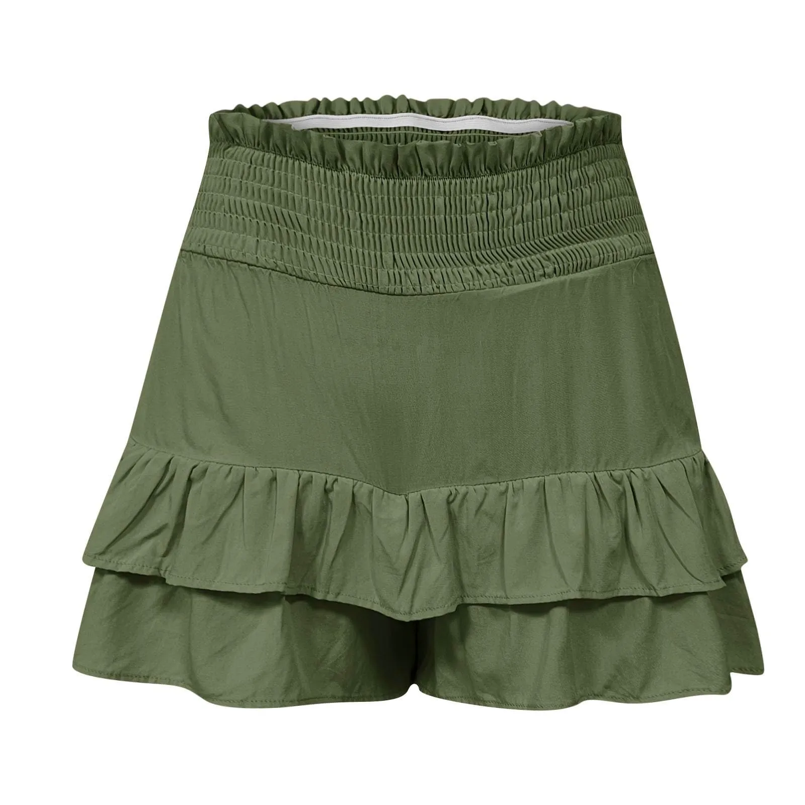 Gonne fluide a vita alta da donna Boho Pantaloncini con volant a pieghe Pantaloncini da tennis estivi Pantaloncini da spiaggia Casual gonne a strati, Verde, XL - immagine 6