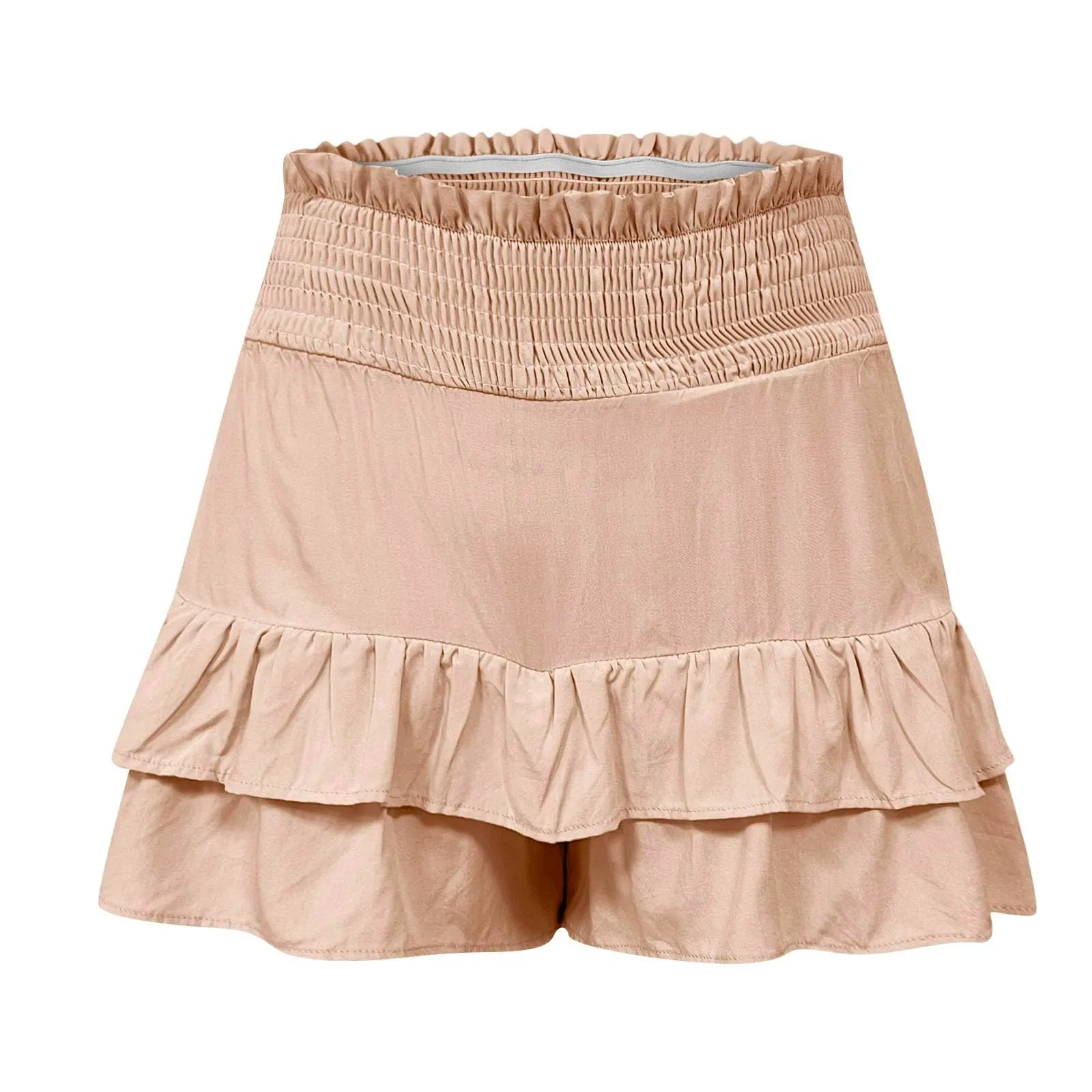 Gonne fluide a vita alta da donna Boho Pantaloncini con volant a pieghe Pantaloncini da tennis estivi Pantaloncini da spiaggia Casual gonne a strati, Beige, L - immagine 6