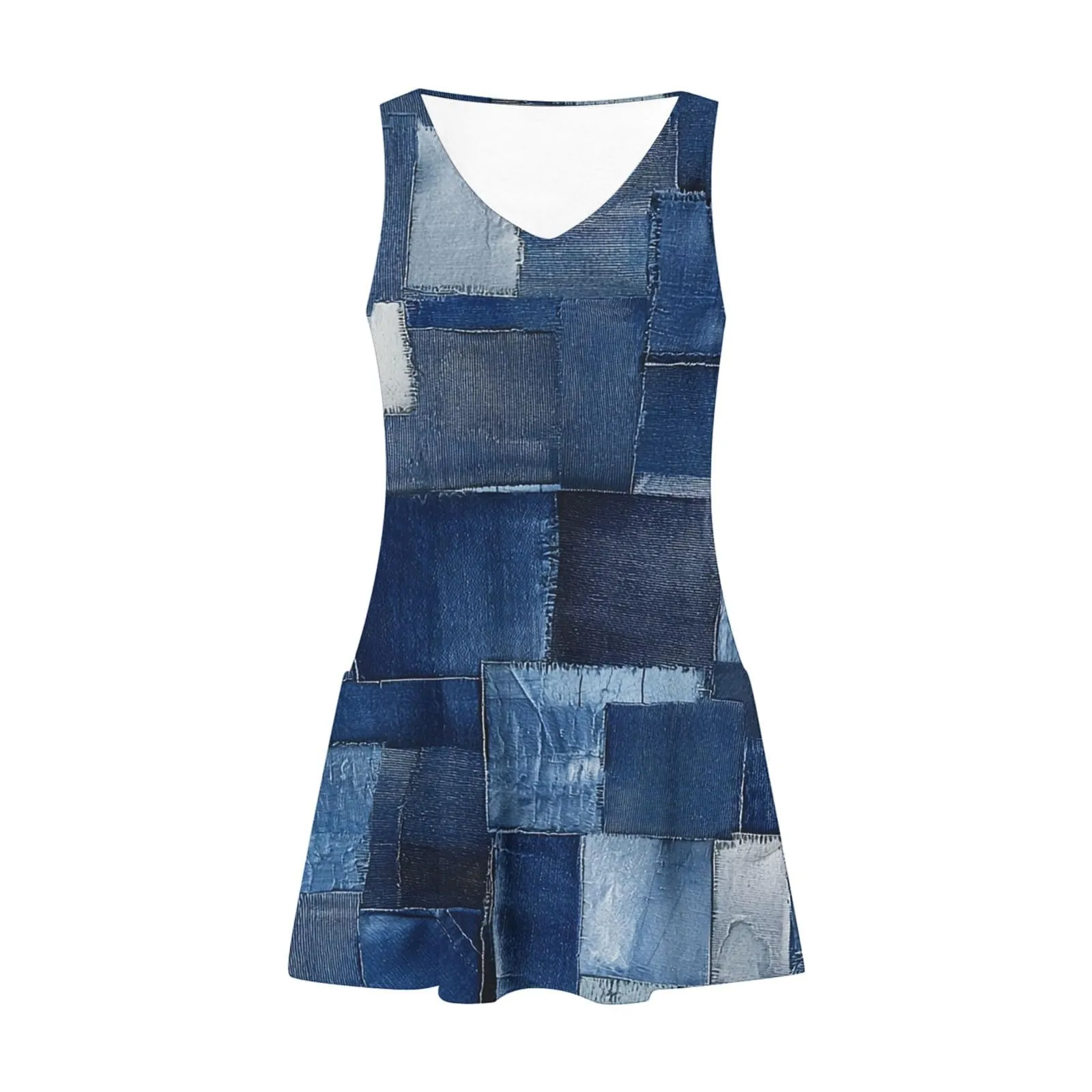 Abito estivo da donna, senza maniche, con scollo a V, con farfalle, motivo floreale, linea ad A, con tasche, sexy, lunghezza al ginocchio, per skater, per il tempo libero, da spiaggia, Blu scuro, XXL - immagine 6
