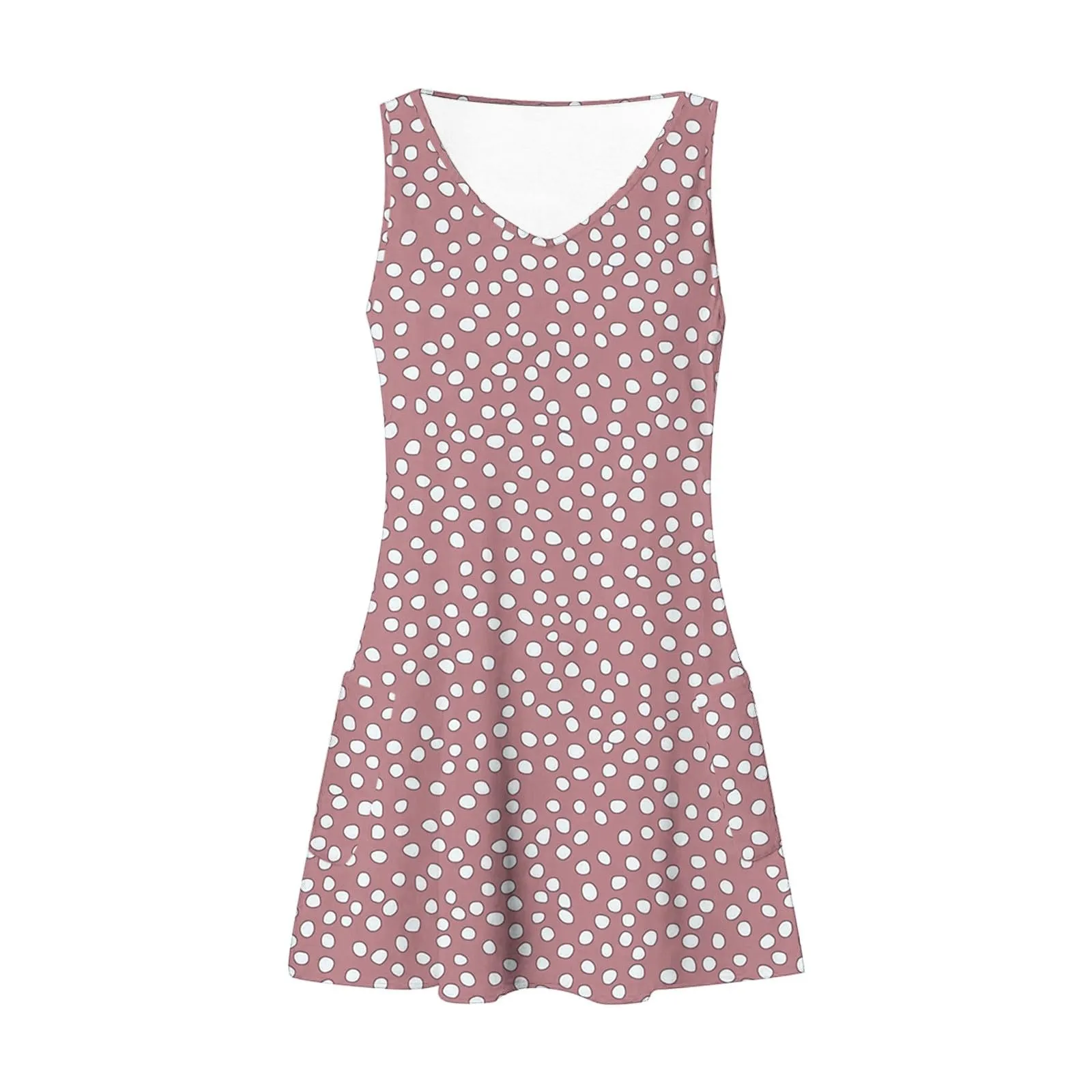 Abito estivo da donna, senza maniche, con scollo a V, con farfalle, motivo floreale, linea ad A, con tasche, sexy, lunghezza al ginocchio, per skater, per il tempo libero, da spiaggia, Colore: rosa - immagine 6