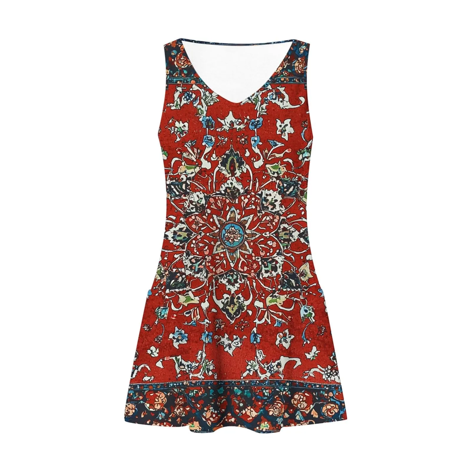 Abito estivo da donna, senza maniche, con scollo a V, con farfalle, motivo floreale, linea ad A, con tasche, sexy, lunghezza al ginocchio, per skater, per il tempo libero, da spiaggia, rosso scuro, XL - immagine 6