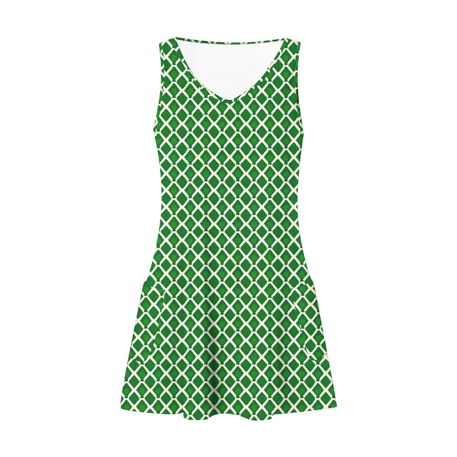 Abito estivo da donna, senza maniche, con scollo a V, con farfalle, motivo floreale, linea ad A, con tasche, sexy, lunghezza al ginocchio, per skater, per il tempo libero, da spiaggia, Verde menta - immagine 6