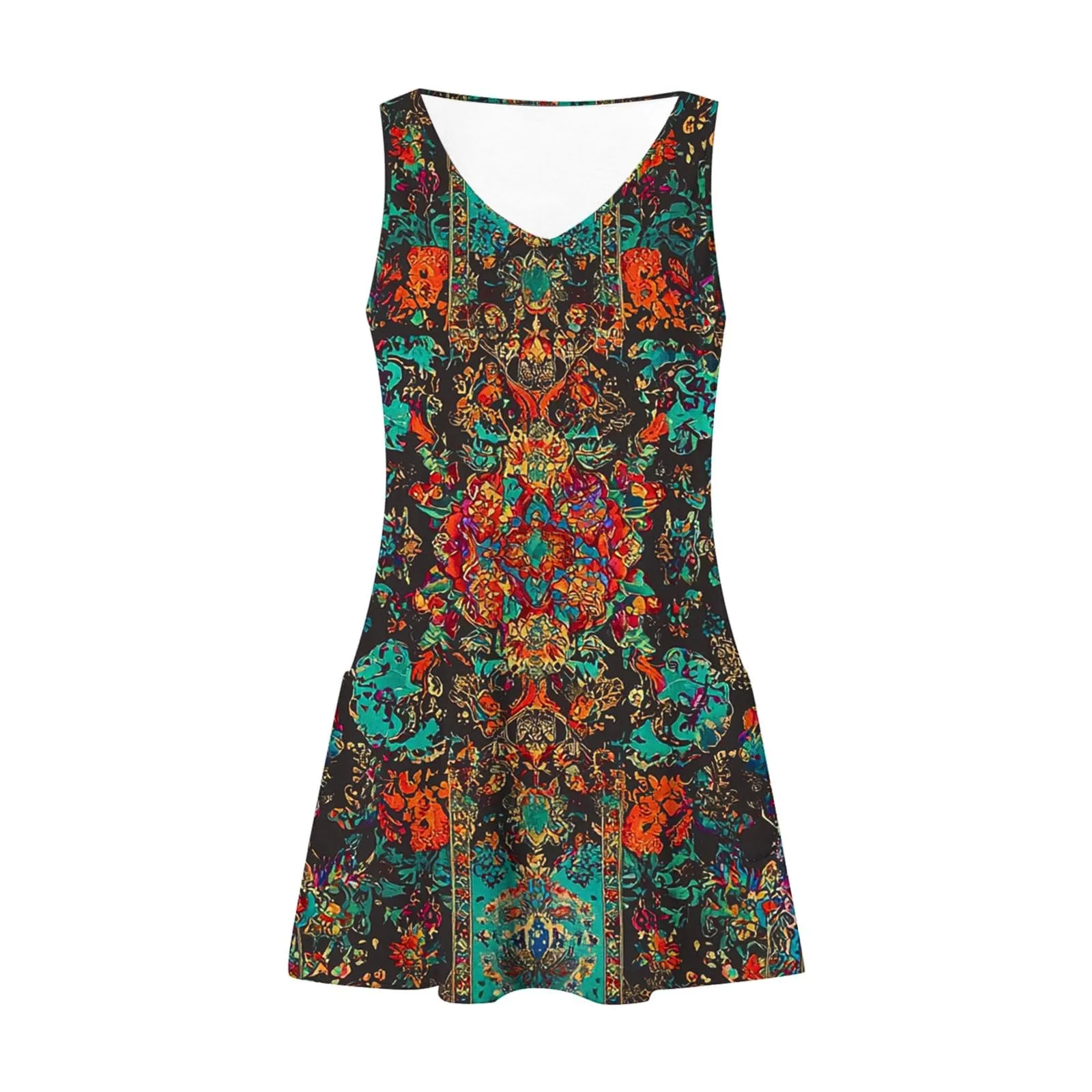 Abito estivo da donna, senza maniche, con scollo a V, con farfalle, motivo floreale, linea ad A, con tasche, sexy, lunghezza al ginocchio, per skater, per il tempo libero, da spiaggia, verde chiaro - immagine 6