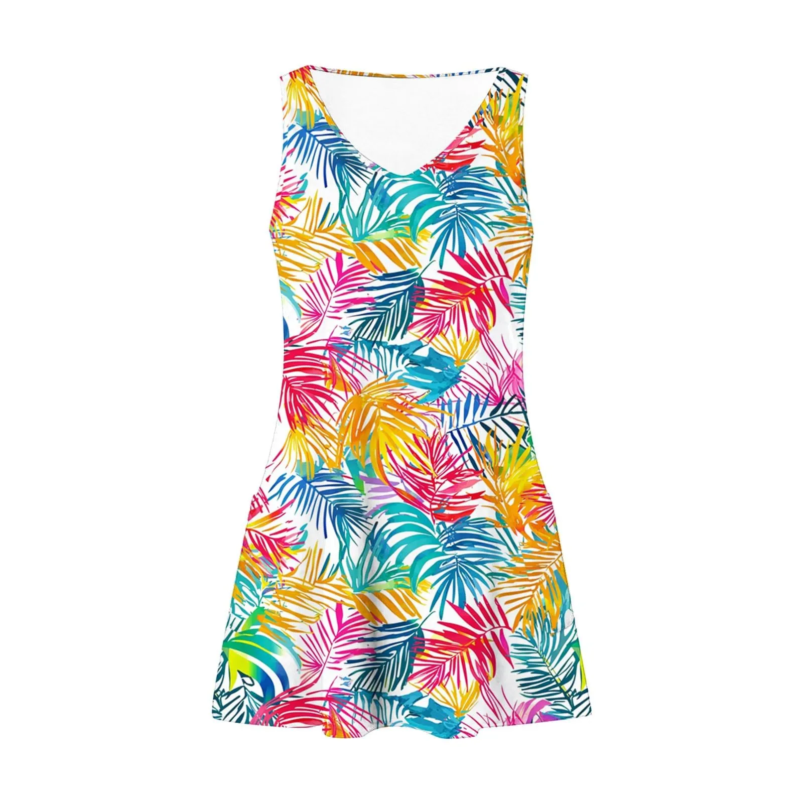 Abito estivo da donna, senza maniche, con scollo a V, con farfalle, motivo floreale, linea ad A, con tasche, sexy, lunghezza al ginocchio, per skater, per il tempo libero, da spiaggia, Celeste., L - immagine 6