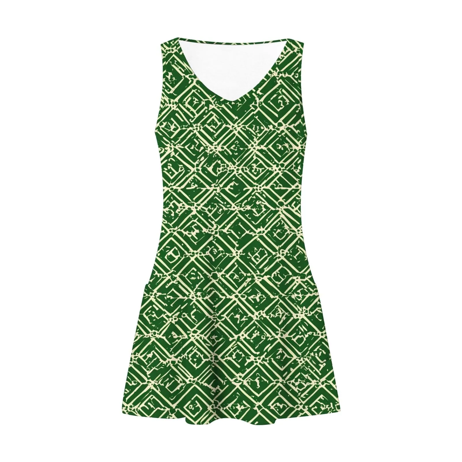 Abito estivo da donna, senza maniche, con scollo a V, con farfalle, motivo floreale, linea ad A, con tasche, sexy, lunghezza al ginocchio, per skater, per il tempo libero, da spiaggia, verde, XXL - immagine 6