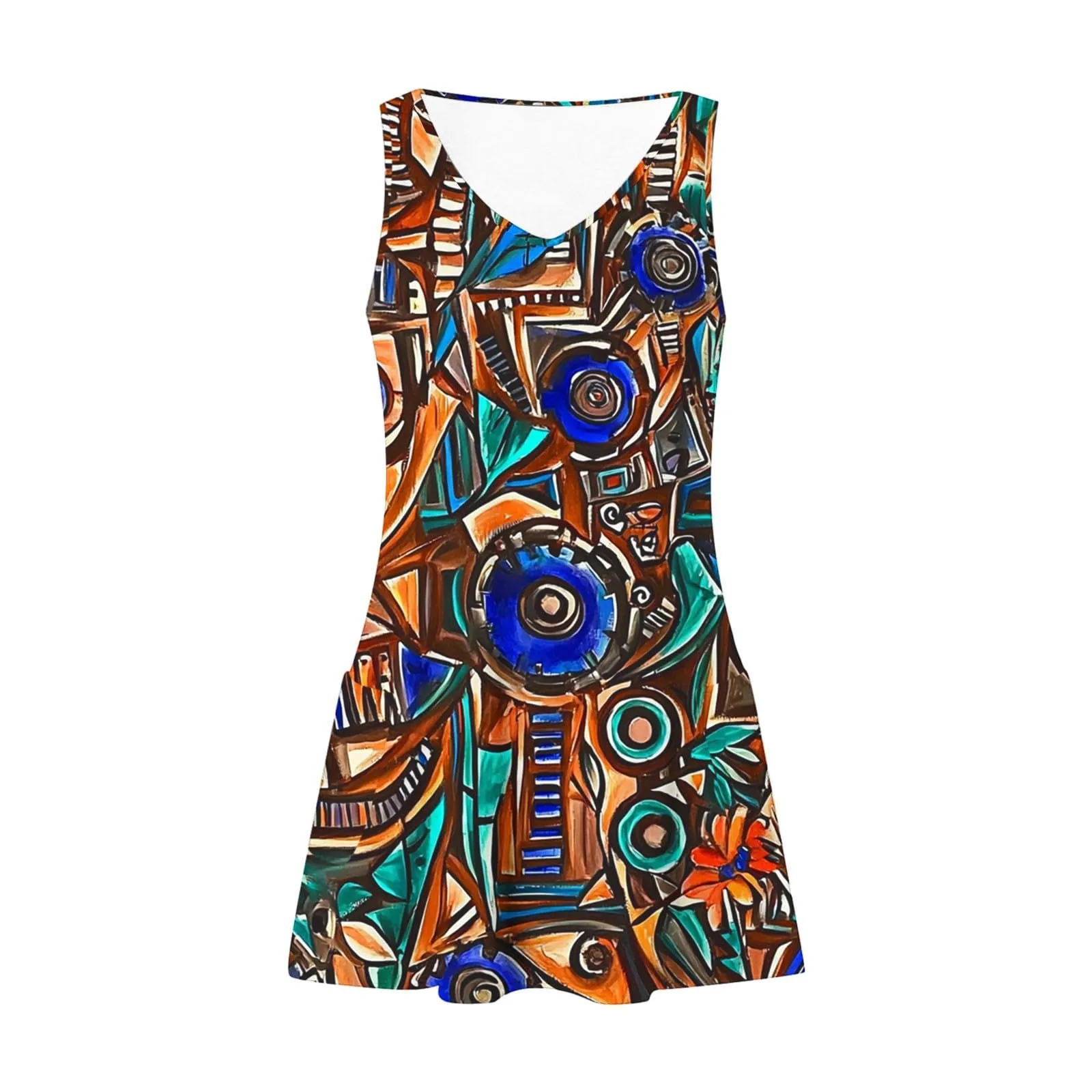 Abito estivo da donna, senza maniche, con scollo a V, con farfalle, motivo floreale, linea ad A, con tasche, sexy, lunghezza al ginocchio, per skater, per il tempo libero, da spiaggia, Blu mezzanotte - immagine 6