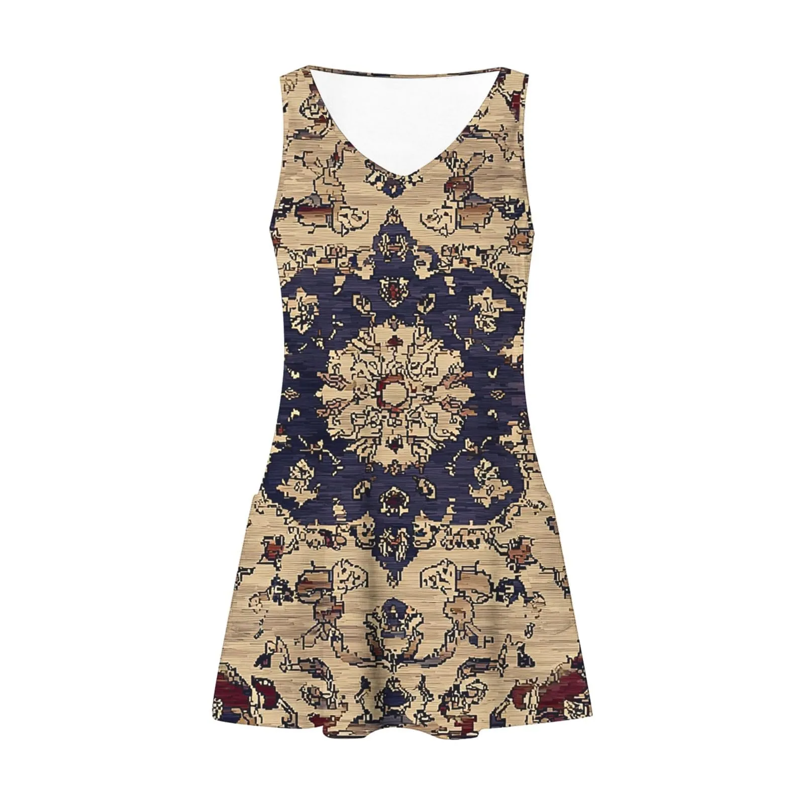 Abito estivo da donna, senza maniche, con scollo a V, con farfalle, motivo floreale, linea ad A, con tasche, sexy, lunghezza al ginocchio, per skater, per il tempo libero, da spiaggia, cachi, M - immagine 6