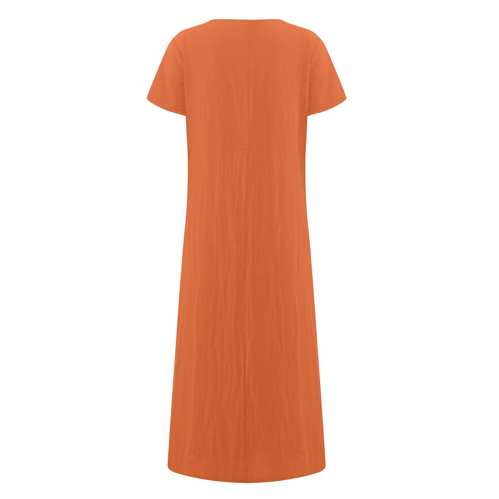Abito estivo da donna, elegante, in lino, casual, girocollo, a maniche corte, lungo, in cotone, linea A, maxi abito da spiaggia, leggero, alla moda, per il tempo libero, Colore: arancione., XXL - immagine 5