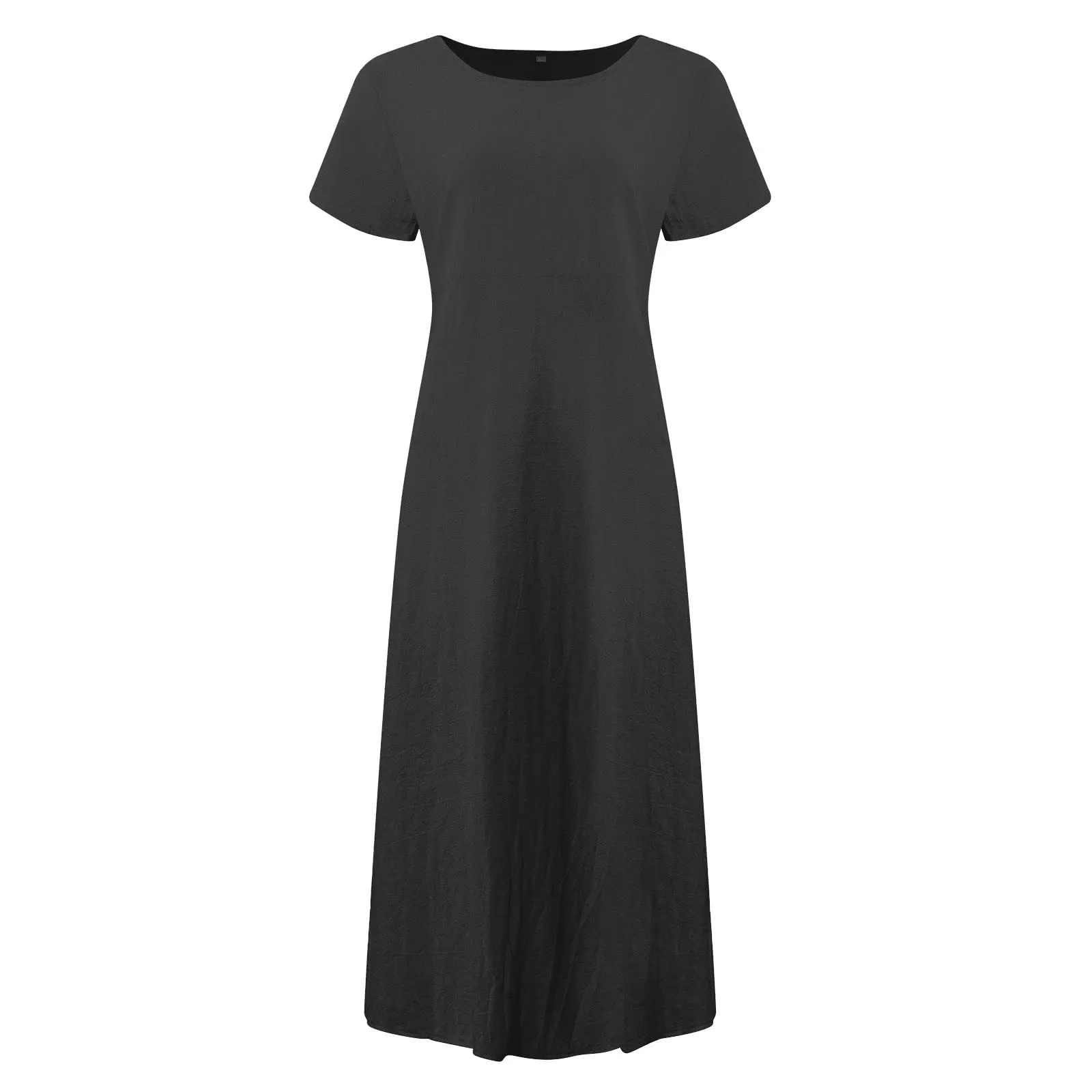 Abito estivo da donna, elegante, in lino, casual, girocollo, a maniche corte, lungo, in cotone, linea A, maxi abito da spiaggia, leggero, alla moda, per il tempo libero, grigio., L - immagine 4