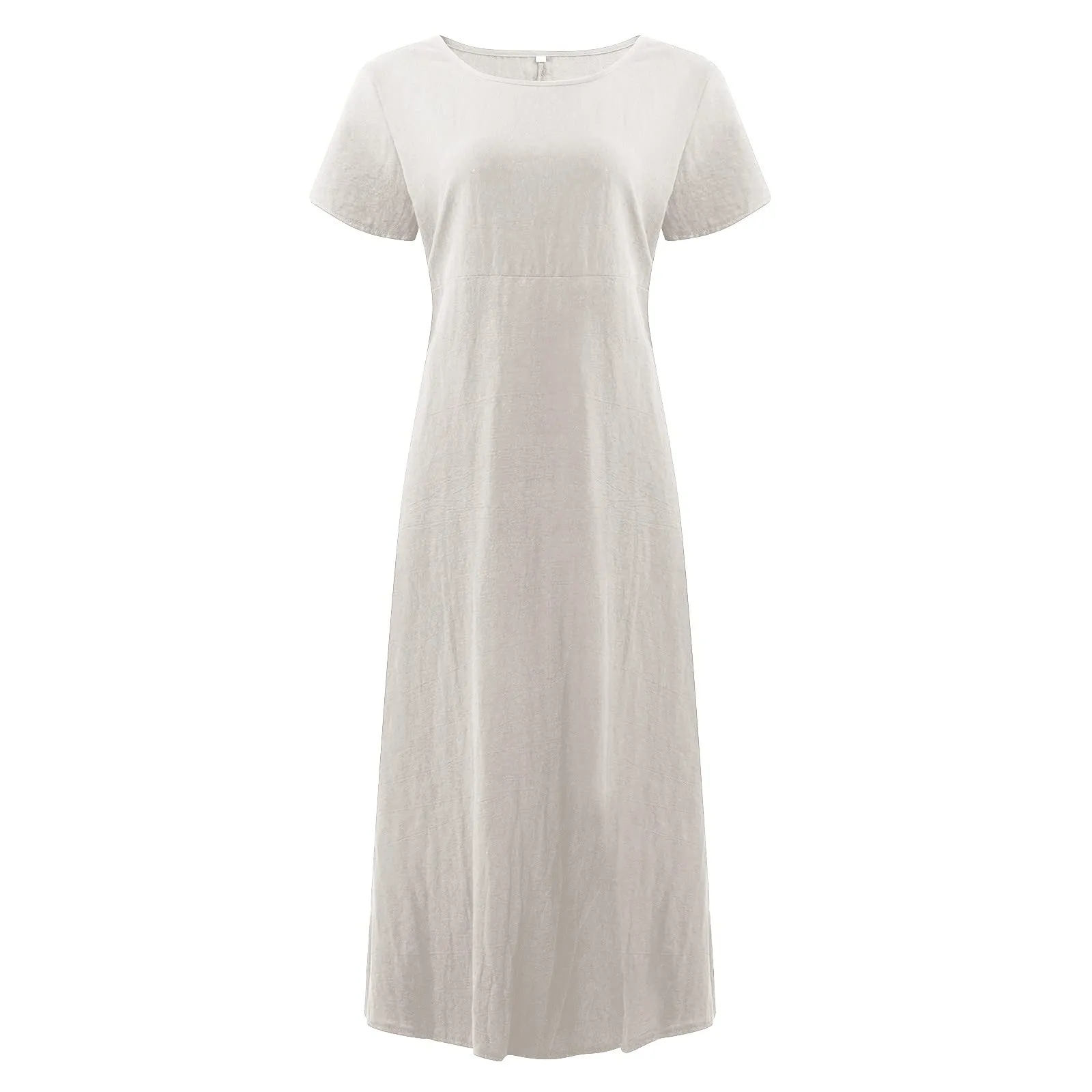 Abito estivo da donna, elegante, in lino, casual, girocollo, a maniche corte, lungo, in cotone, linea A, maxi abito da spiaggia, leggero, alla moda, per il tempo libero, bianco, XXL - immagine 4