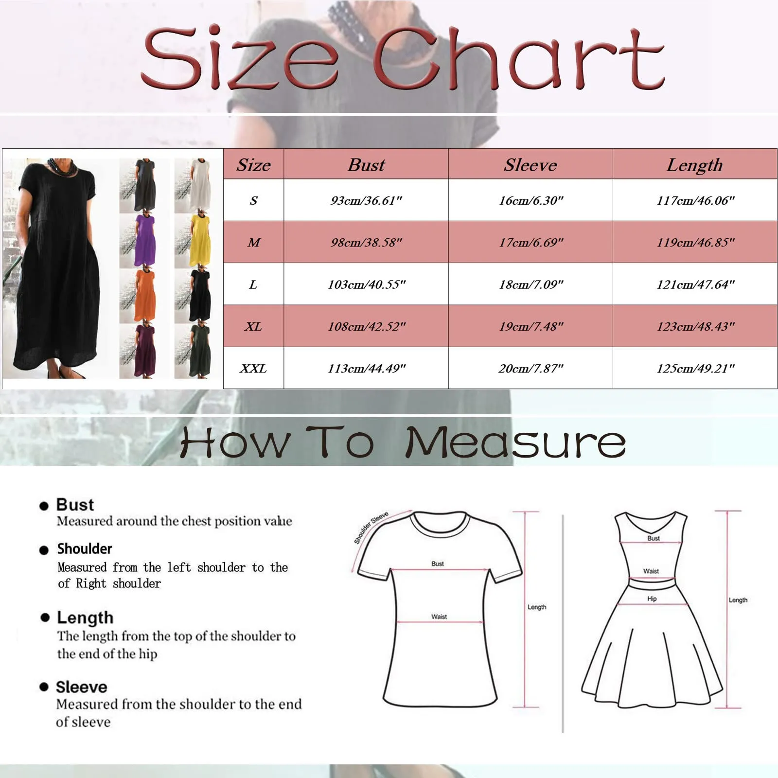 Abito estivo da donna, elegante, in lino, casual, girocollo, a maniche corte, lungo, in cotone, linea A, maxi abito da spiaggia, leggero, alla moda, per il tempo libero, Colore: arancione., 5XL - immagine 3