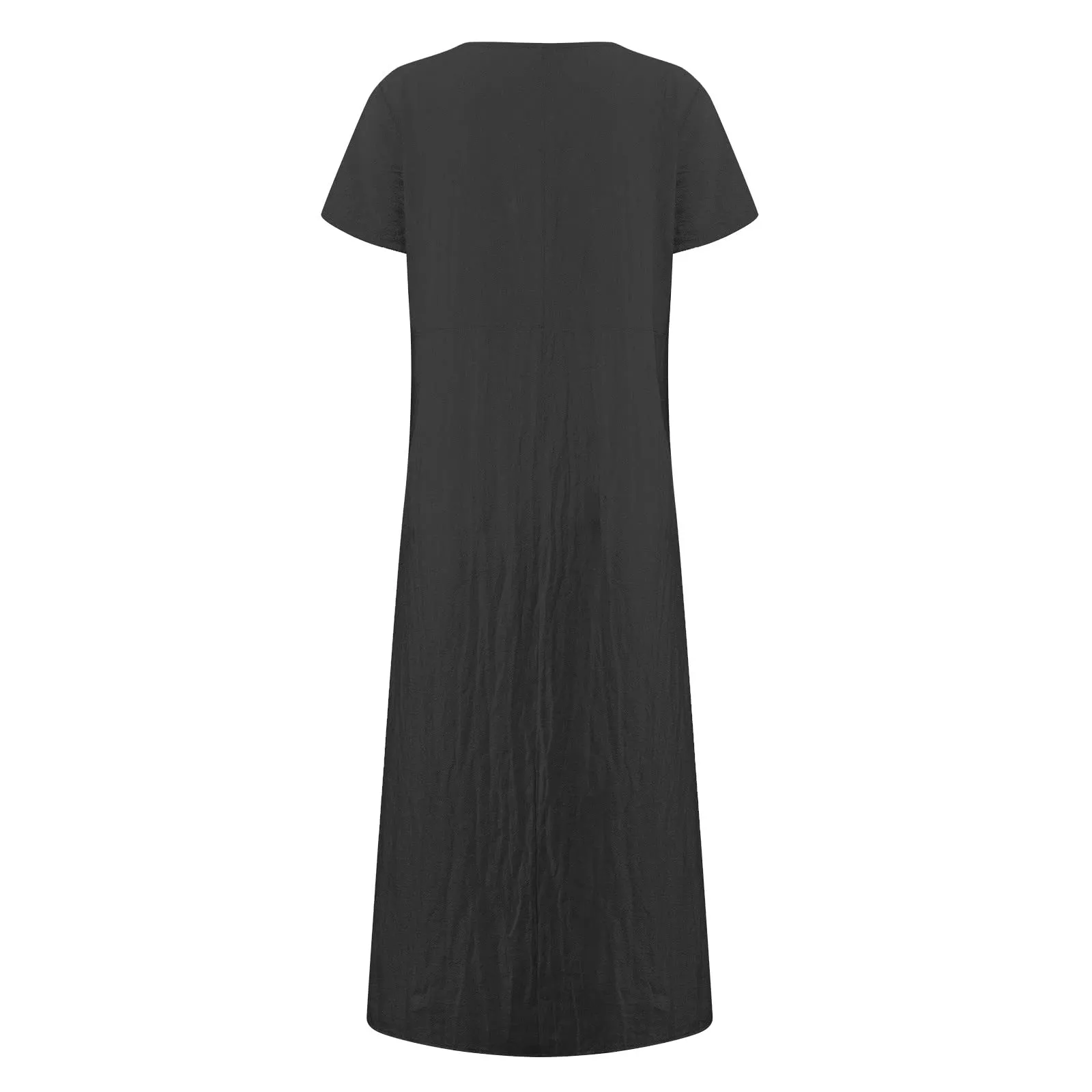 Abito estivo da donna, elegante, in lino, casual, girocollo, a maniche corte, lungo, in cotone, linea A, maxi abito da spiaggia, leggero, alla moda, per il tempo libero, grigio., 5XL - immagine 5