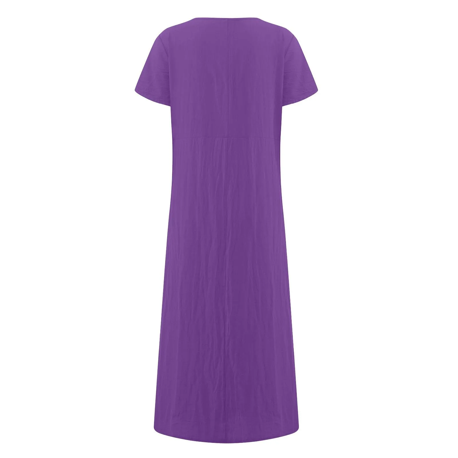 Abito estivo da donna, elegante, in lino, casual, girocollo, a maniche corte, lungo, in cotone, linea A, maxi abito da spiaggia, leggero, alla moda, per il tempo libero, Lilla, 3XL - immagine 4