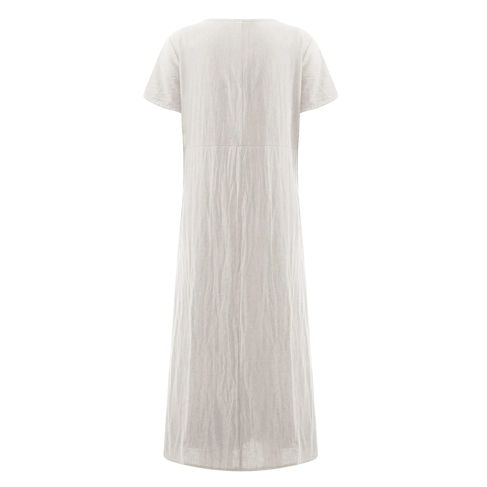 Abito estivo da donna, elegante, in lino, casual, girocollo, a maniche corte, lungo, in cotone, linea A, maxi abito da spiaggia, leggero, alla moda, per il tempo libero, beige., 4XL - immagine 5