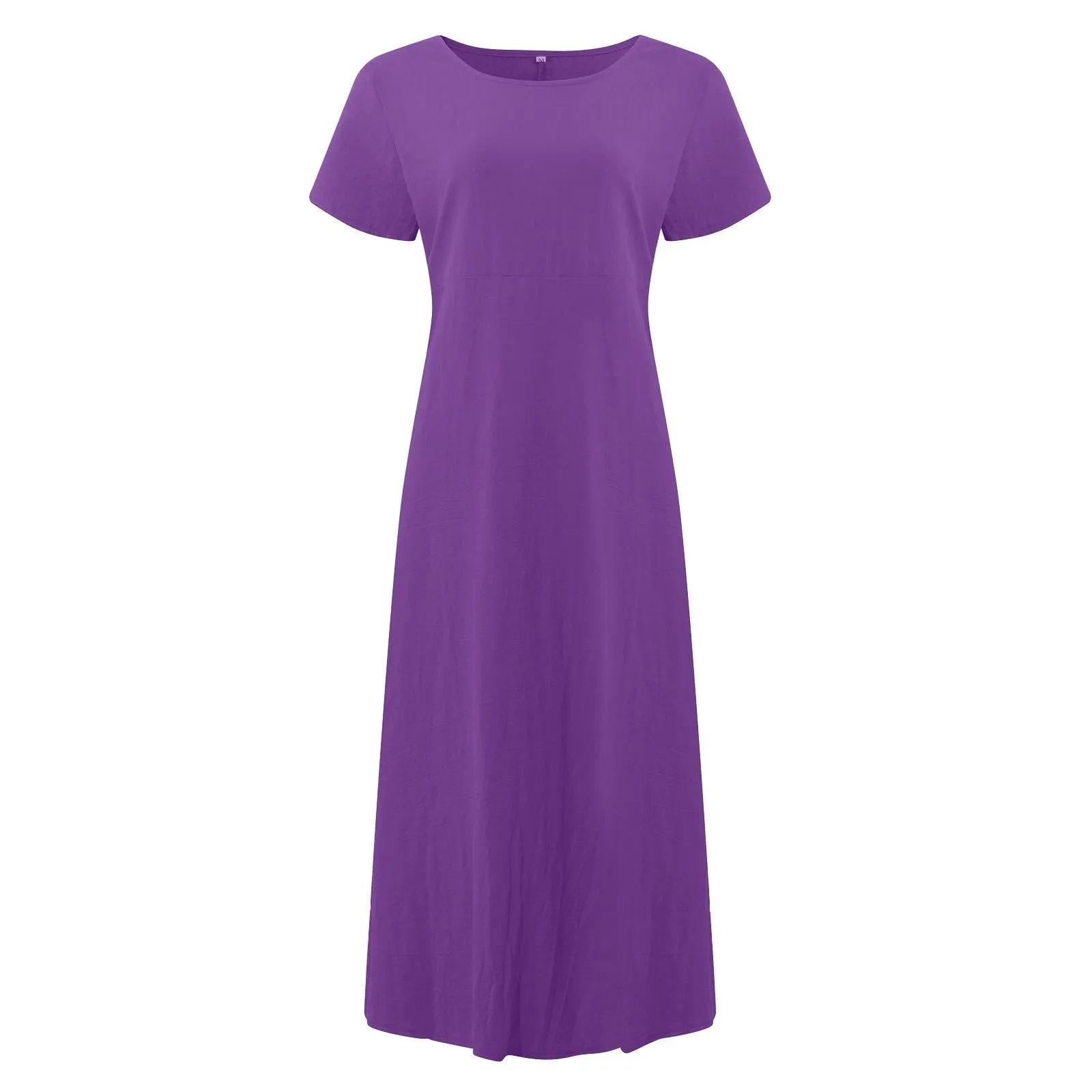 Abito estivo da donna, elegante, in lino, casual, girocollo, a maniche corte, lungo, in cotone, linea A, maxi abito da spiaggia, leggero, alla moda, per il tempo libero, Lilla, 5XL - immagine 5